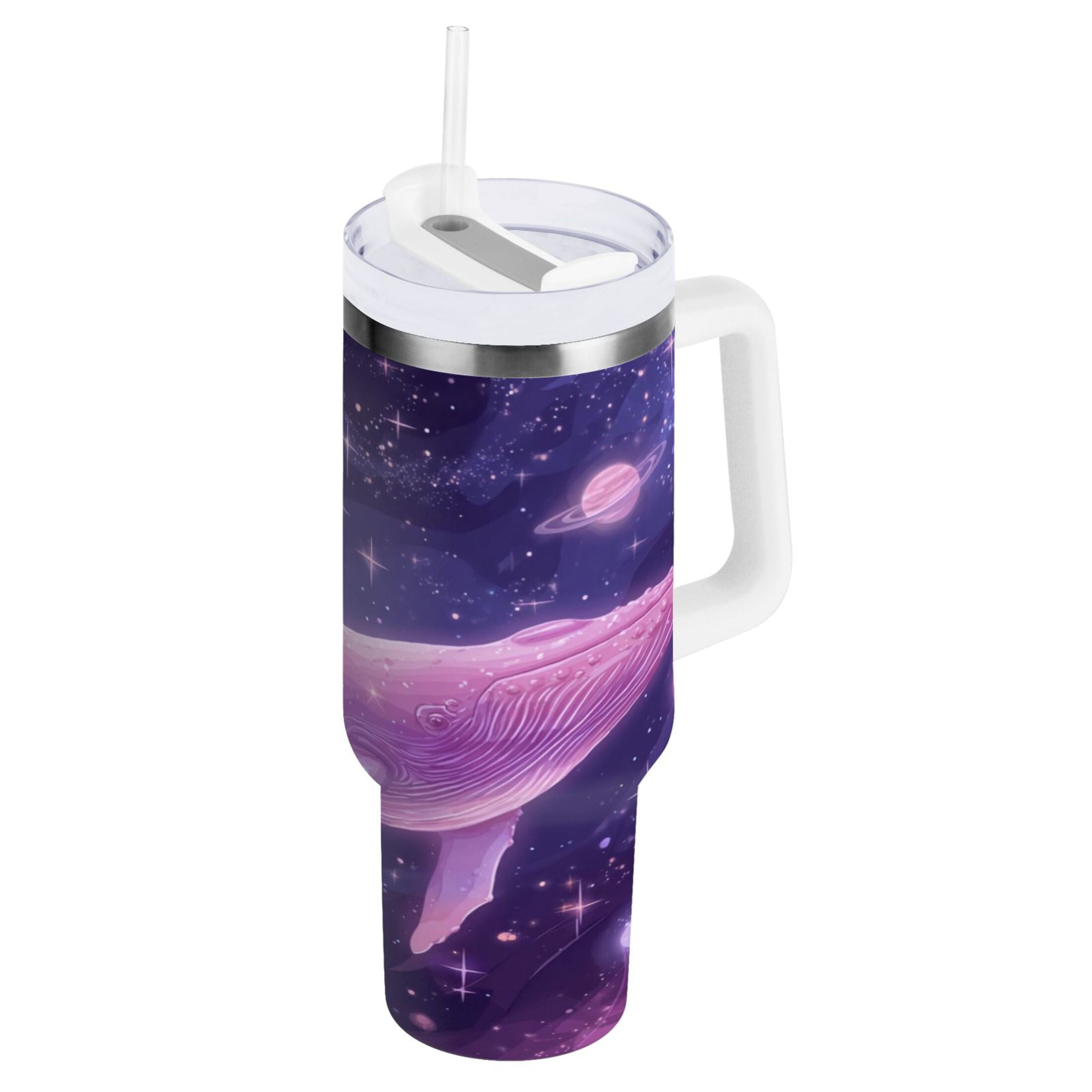 30 oz Insulated Stainless Steel Tumbler Double Wall Stainless Steel Tumbler with 2-Way Drinking Whale in Space - Choice 980
