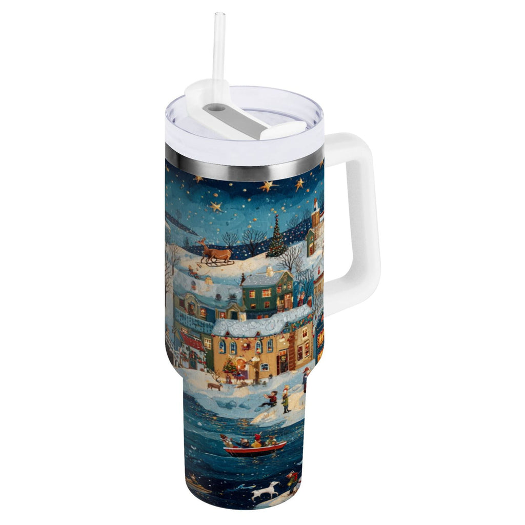 30 oz Insulated Stainless Steel Tumbler Double Wall Stainless Steel Tumbler with 2-Way Drinking Whimsical Christmas Scene - Choice 432