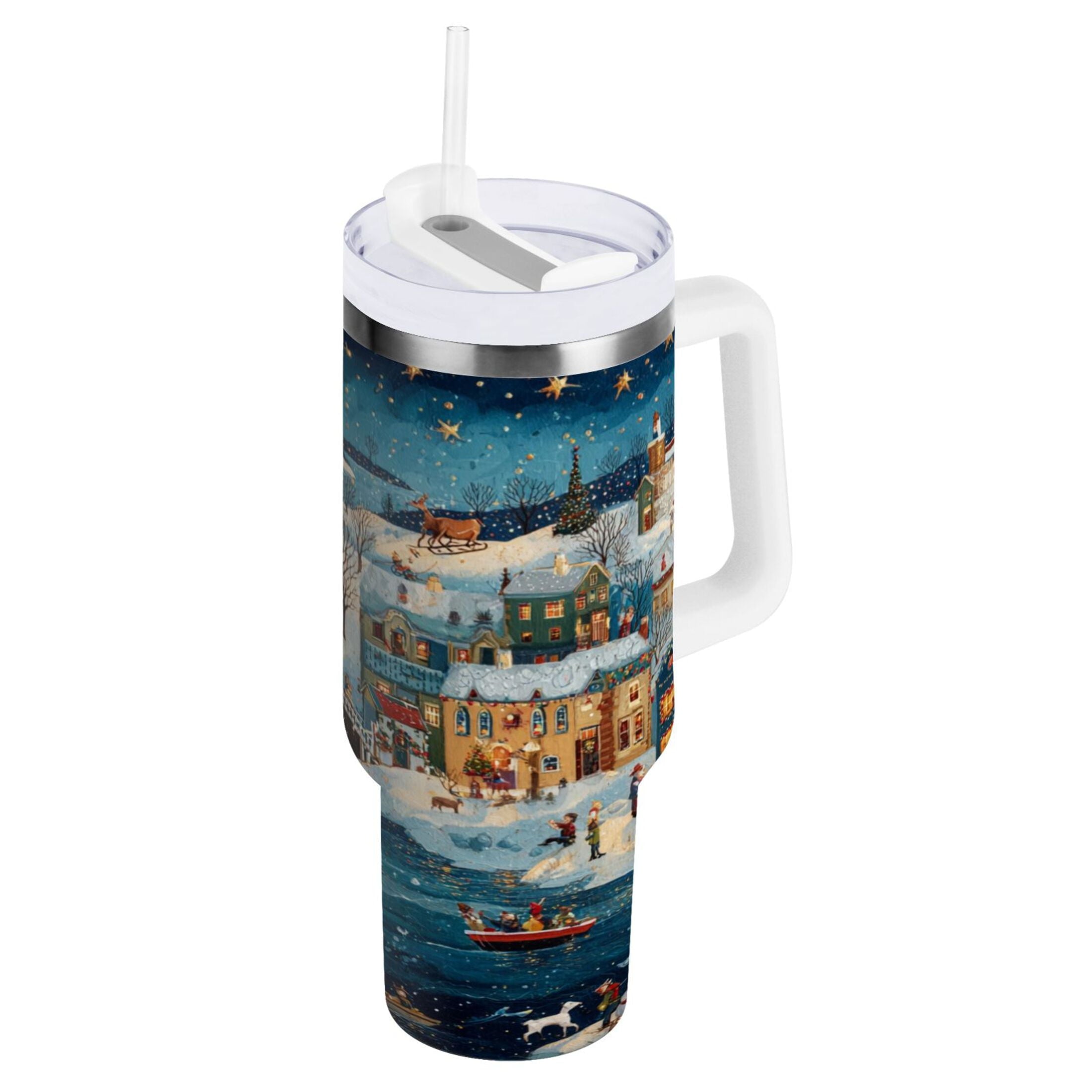 30 oz Insulated Stainless Steel Tumbler Double Wall Stainless Steel Tumbler with 2-Way Drinking Whimsical Christmas Scene - Choice 432