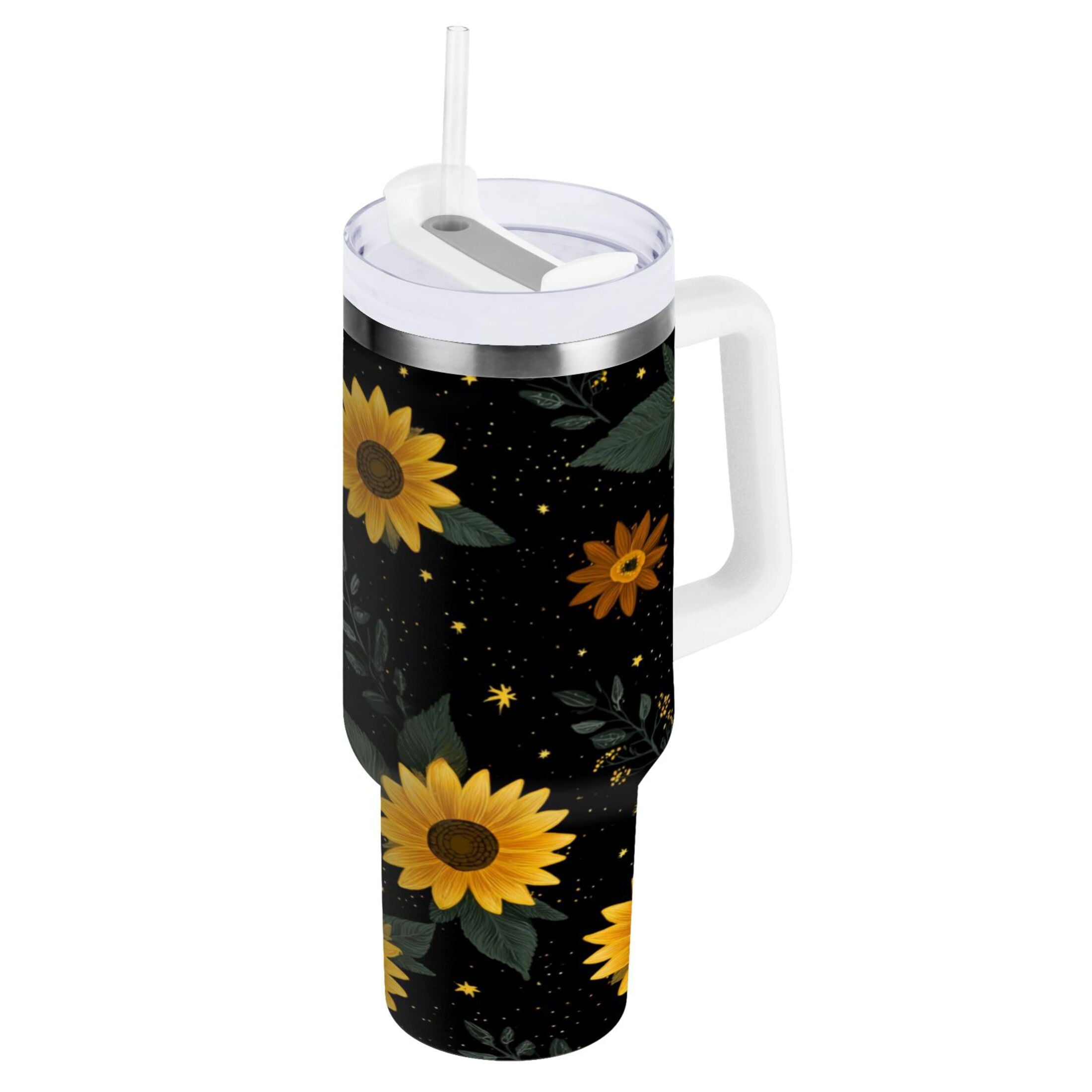 30 oz Insulated Stainless Steel Tumbler Double Wall Stainless Steel Tumbler with 2-Way Drinking Yellow Sunflower Pattern - Choice 158