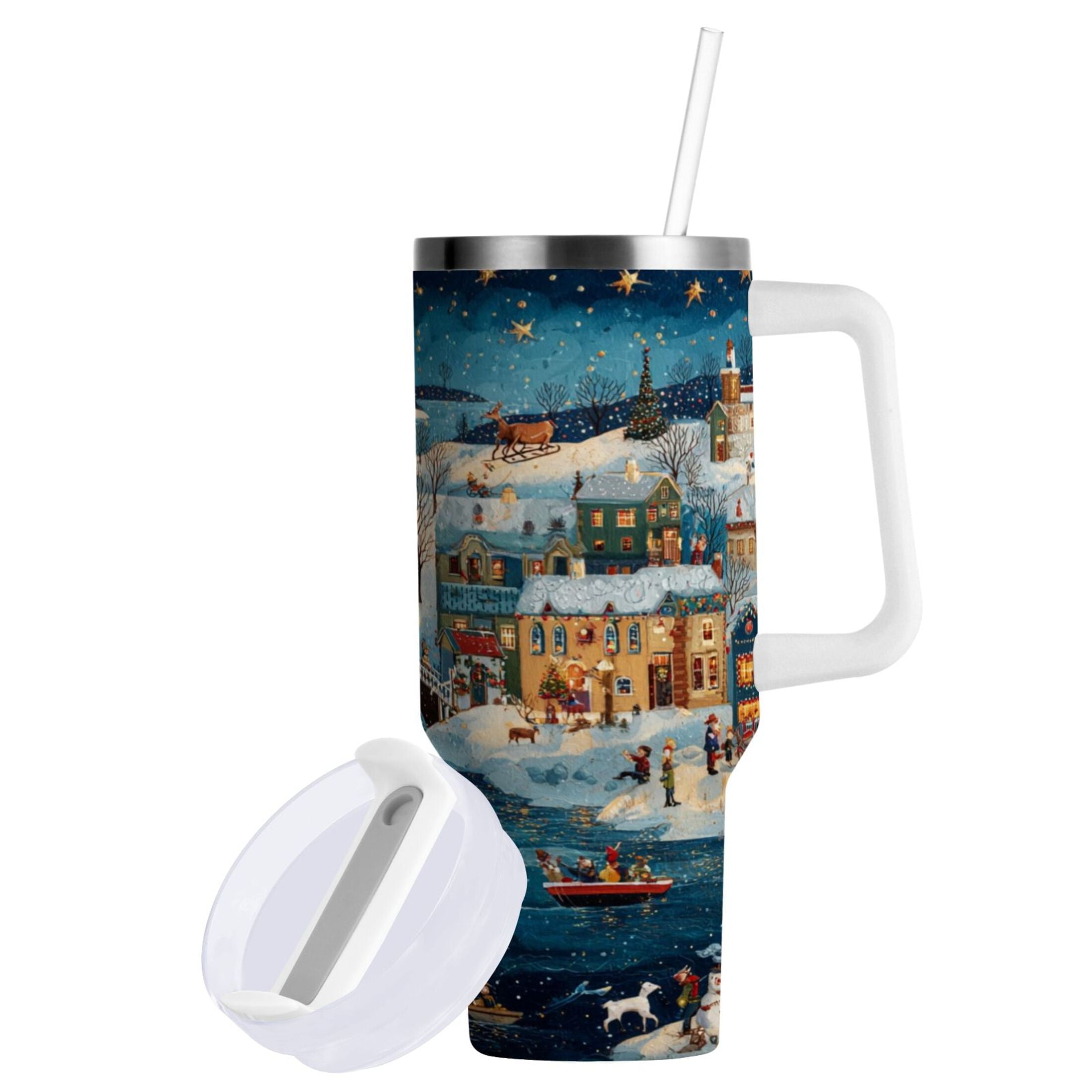 30 oz Insulated Stainless Steel Tumbler Double Wall Stainless Steel Tumbler with 2-Way Drinking Whimsical Christmas Scene - Choice 432