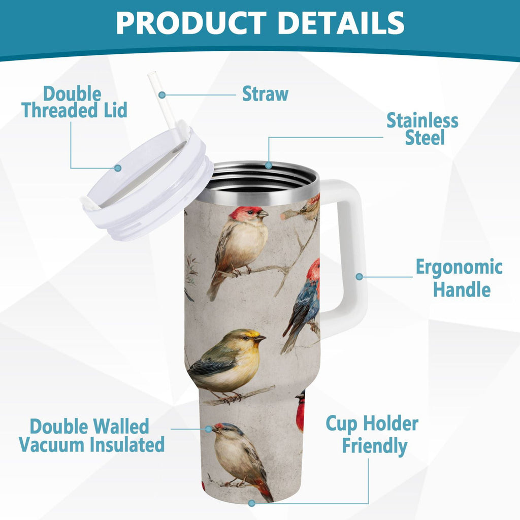 40 oz Insulated Stainless Steel Tumbler Double Wall Stainless Steel Tumbler with 2-Way Drinking Birds Pattern - Choice 741