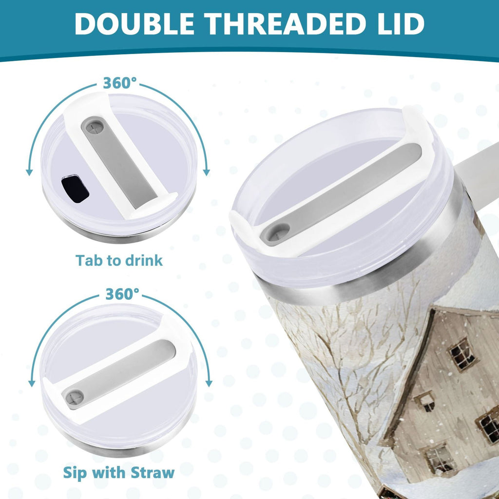 40 oz Insulated Stainless Steel Tumbler Double Wall Stainless Steel Tumbler with 2-Way Drinking Farm Snow Scene - Choice 272