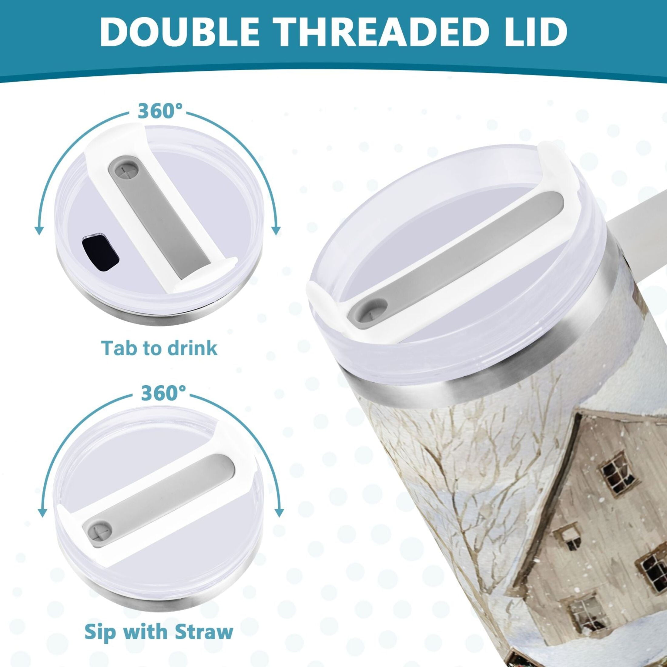 40 oz Insulated Stainless Steel Tumbler Double Wall Stainless Steel Tumbler with 2-Way Drinking Farm Snow Scene - Choice 272
