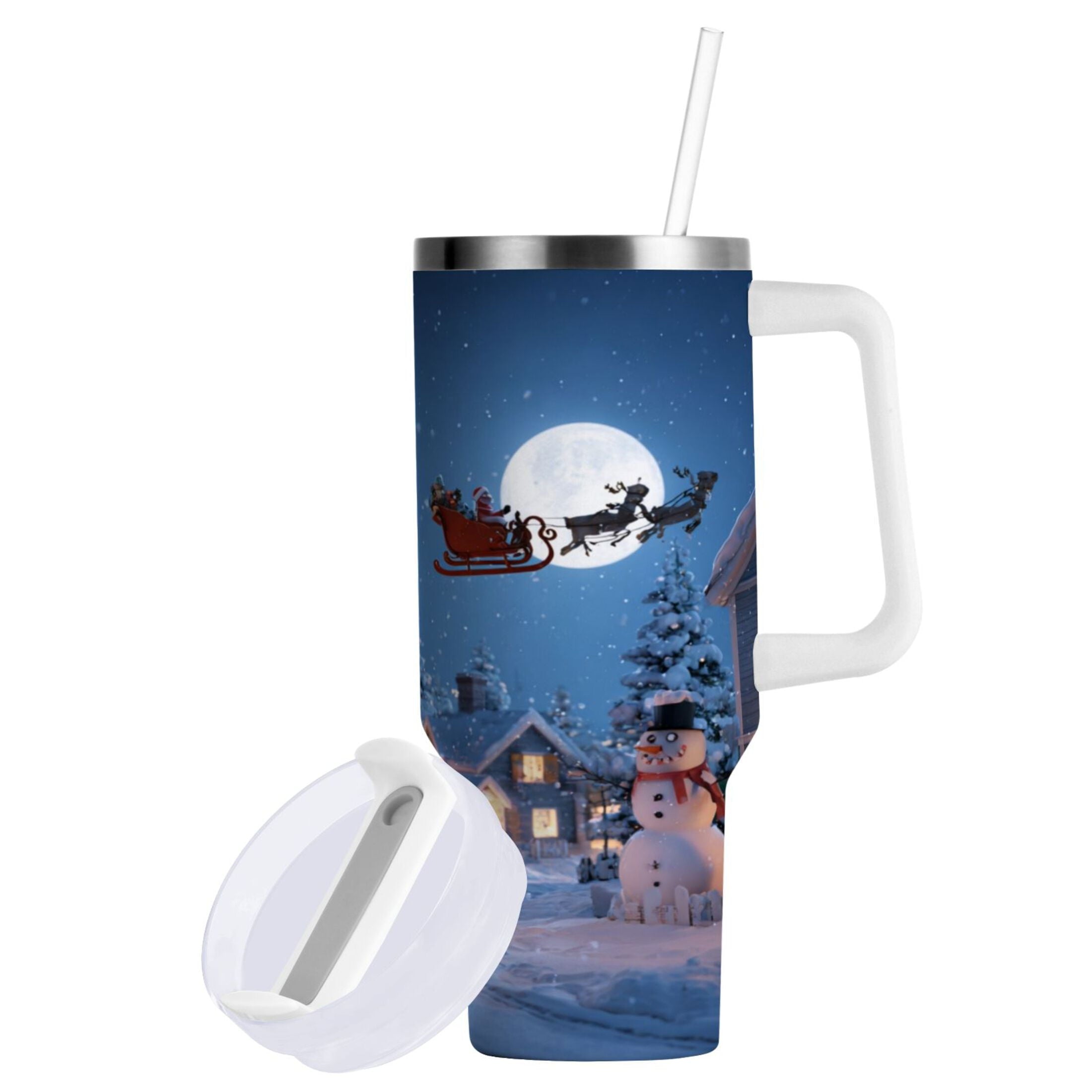 30 oz Insulated Stainless Steel Tumbler Double Wall Stainless Steel Tumbler with 2-Way Drinking Christmas Night Scene - Choice 340