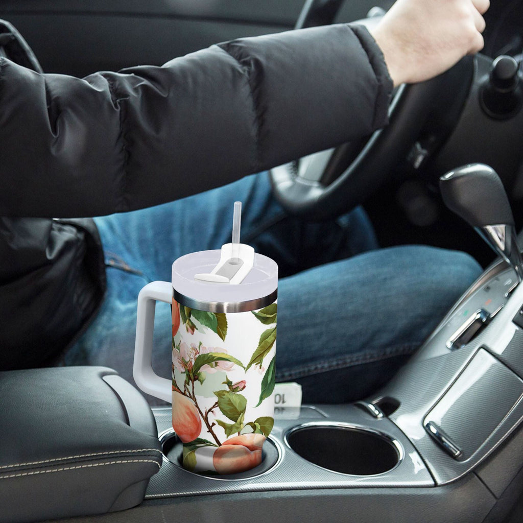 30 oz Insulated Stainless Steel Tumbler Double Wall Stainless Steel Tumbler with 2-Way Drinking Peach Fruit Pattern - Choice 117