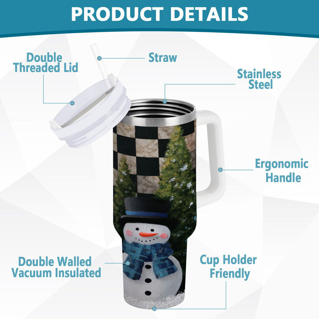 30 oz Insulated Stainless Steel Tumbler Double Wall Stainless Steel Tumbler with 2-Way Drinking Two Snowmen Pattern - Choice 800