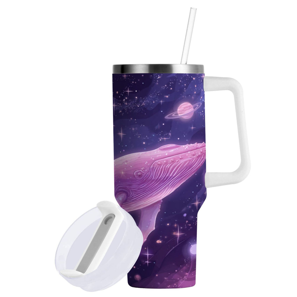 30 oz Insulated Stainless Steel Tumbler Double Wall Stainless Steel Tumbler with 2-Way Drinking Whale in Space - Choice 980