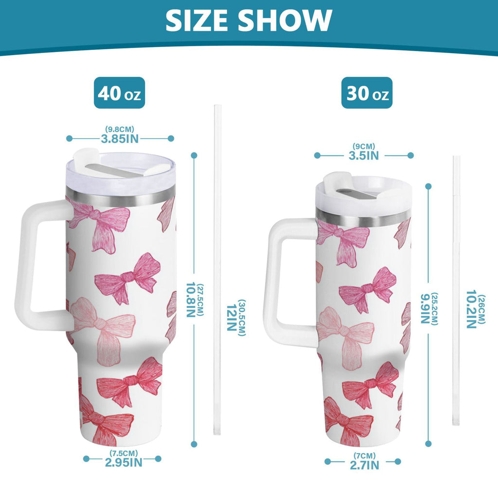 40 oz Insulated Stainless Steel Tumbler Double Wall Stainless Steel Tumbler with 2-Way Drinking Pink Bows Pattern - Choice 914