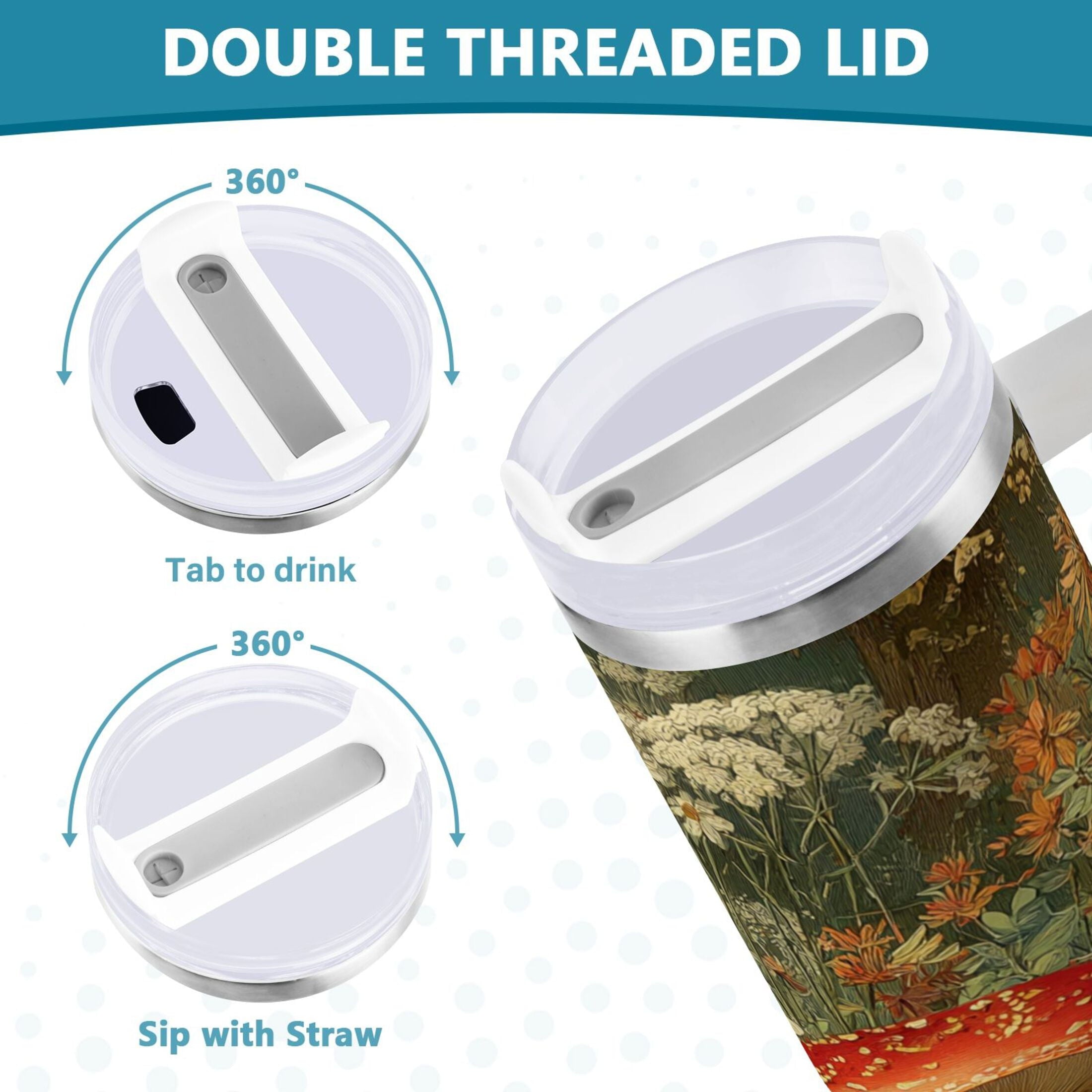 40 oz Insulated Stainless Steel Tumbler Double Wall Stainless Steel Tumbler with 2-Way Drinking Red Mushrooms - Choice 383