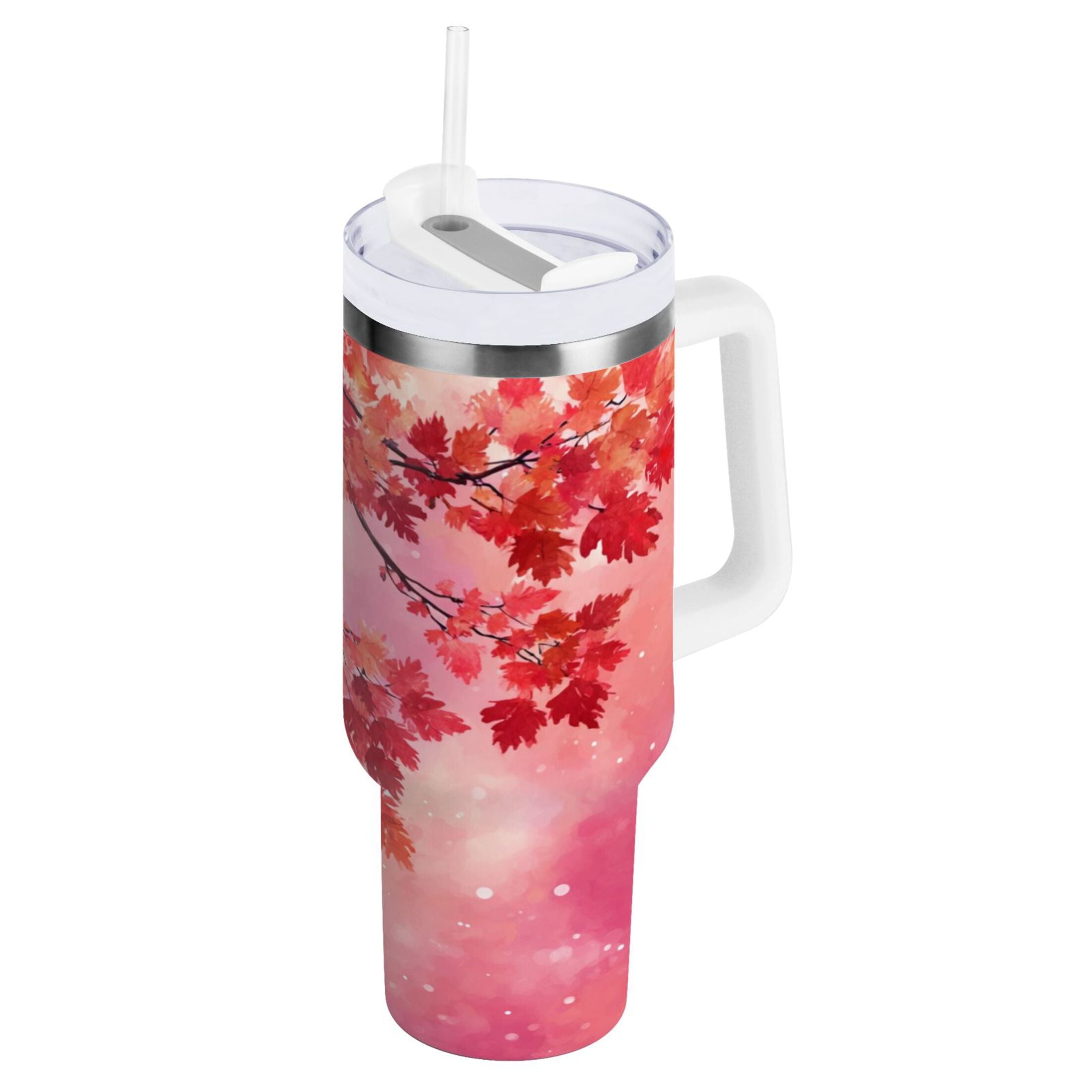 30 oz Insulated Stainless Steel Tumbler Double Wall Stainless Steel Tumbler with 2-Way Drinking Watercolor Red Maple Leaves - Choice 218