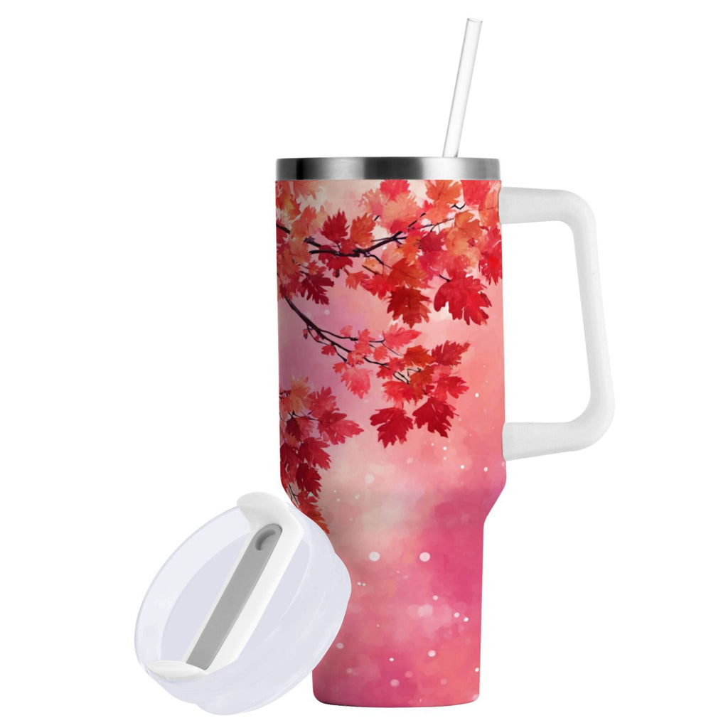 30 oz Insulated Stainless Steel Tumbler Double Wall Stainless Steel Tumbler with 2-Way Drinking Watercolor Red Maple Leaves - Choice 218