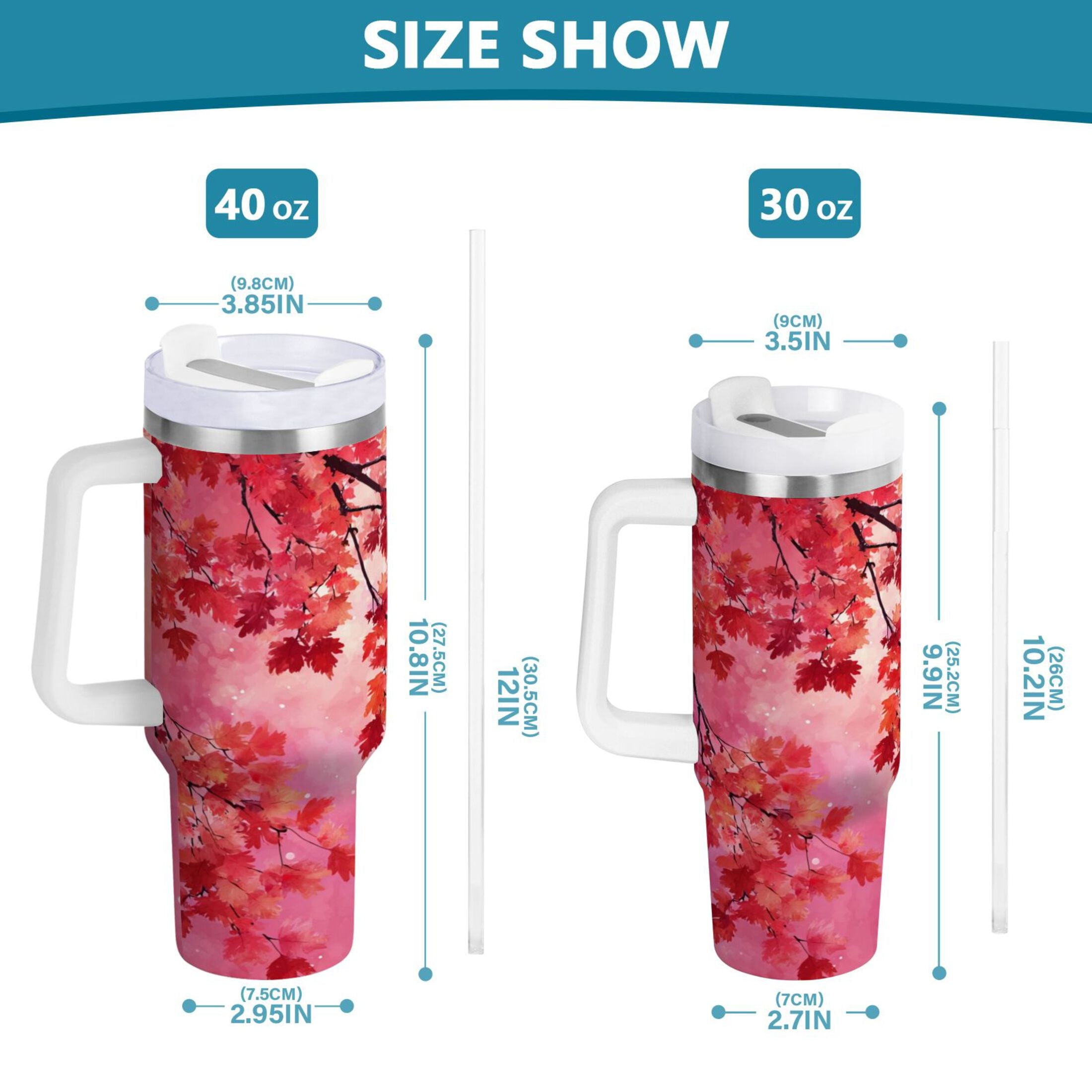 30 oz Insulated Stainless Steel Tumbler Double Wall Stainless Steel Tumbler with 2-Way Drinking Watercolor Red Maple Leaves - Choice 218