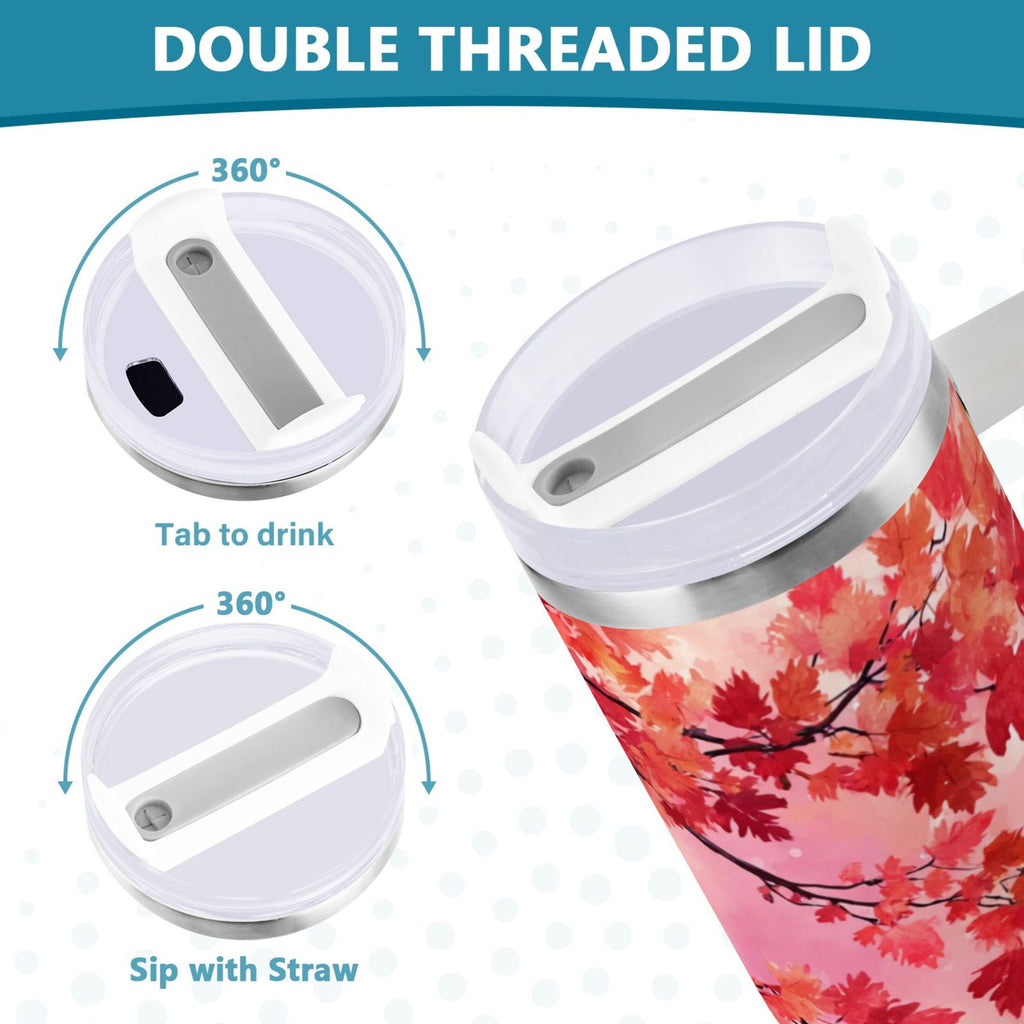30 oz Insulated Stainless Steel Tumbler Double Wall Stainless Steel Tumbler with 2-Way Drinking Watercolor Red Maple Leaves - Choice 218