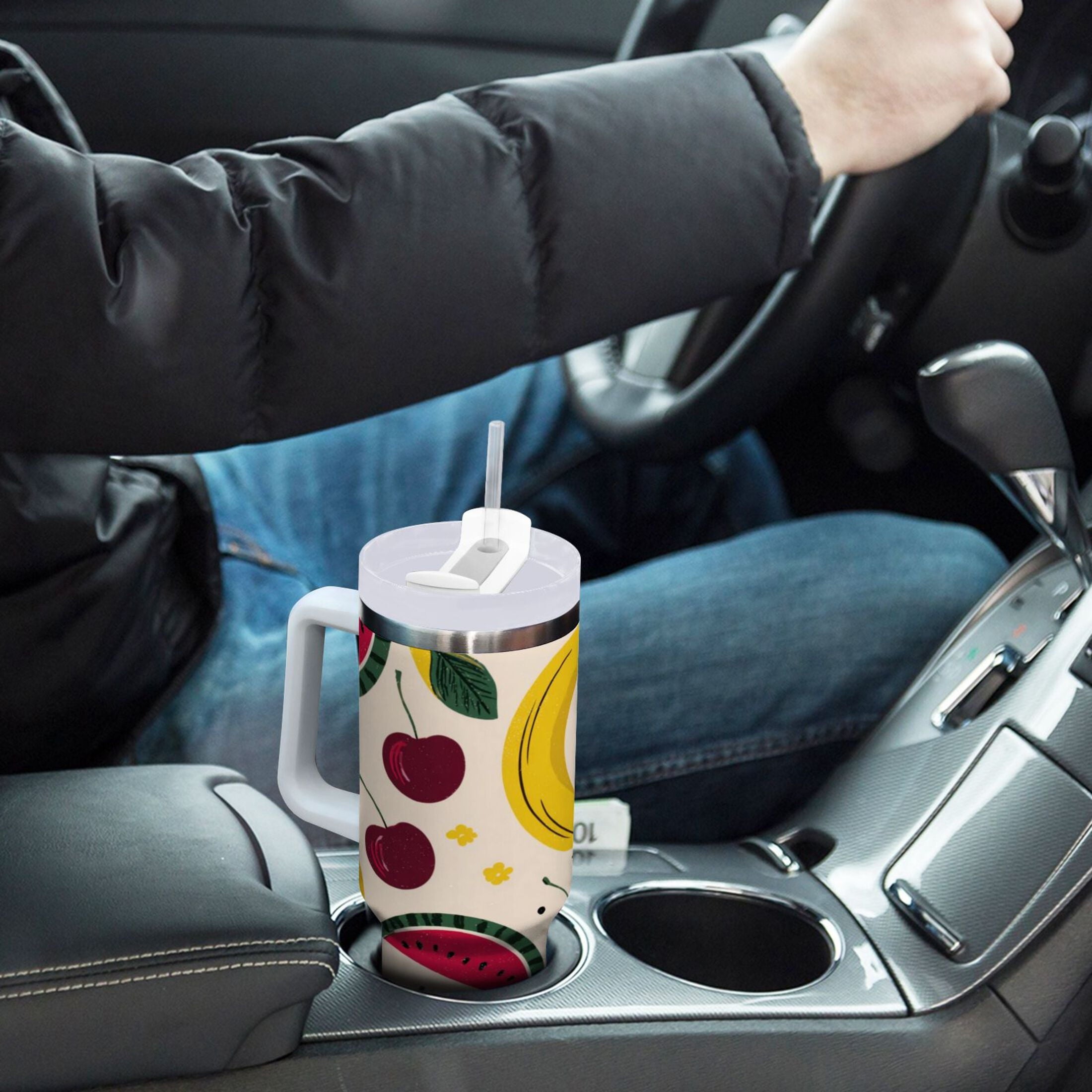 30 oz Insulated Stainless Steel Tumbler Double Wall Stainless Steel Tumbler with 2-Way Drinking Watermelon and Cherries - Choice 596