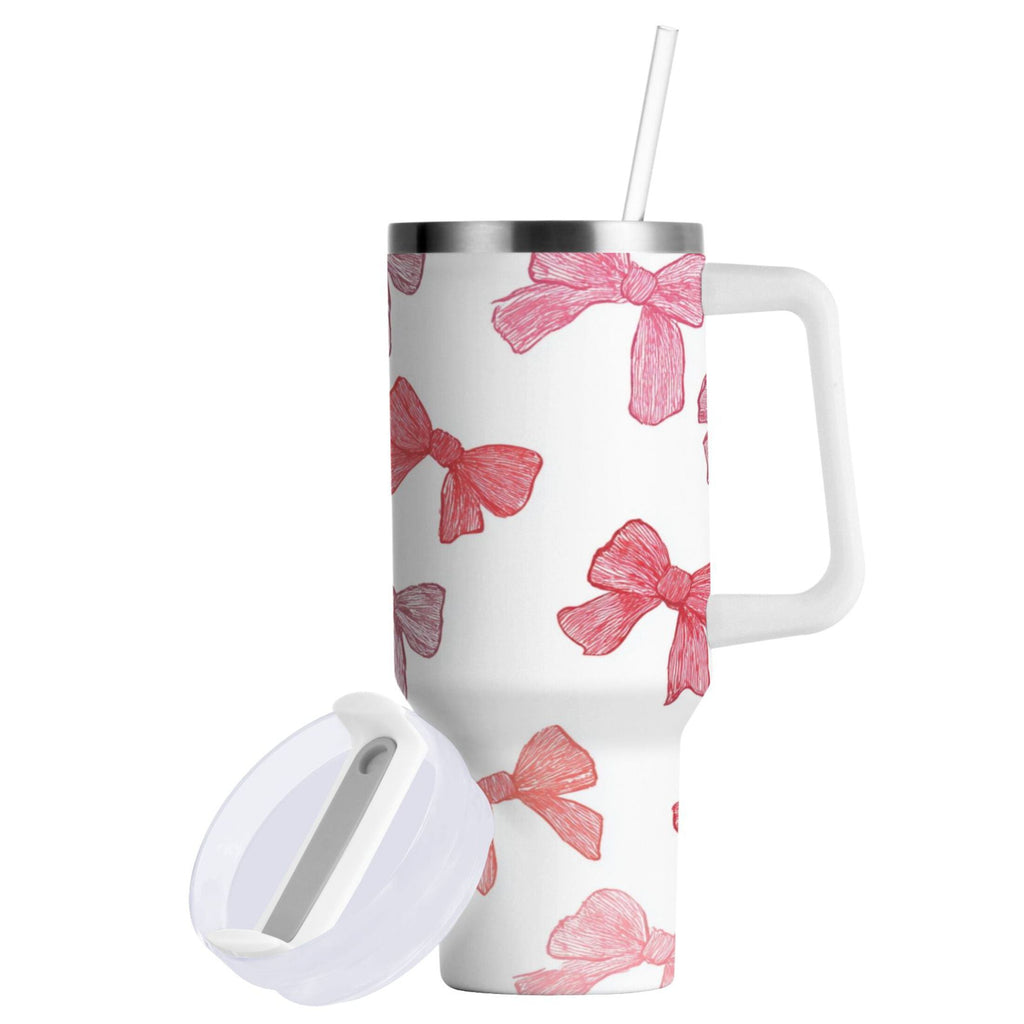 40 oz Insulated Stainless Steel Tumbler Double Wall Stainless Steel Tumbler with 2-Way Drinking Pink Bows Pattern - Choice 914