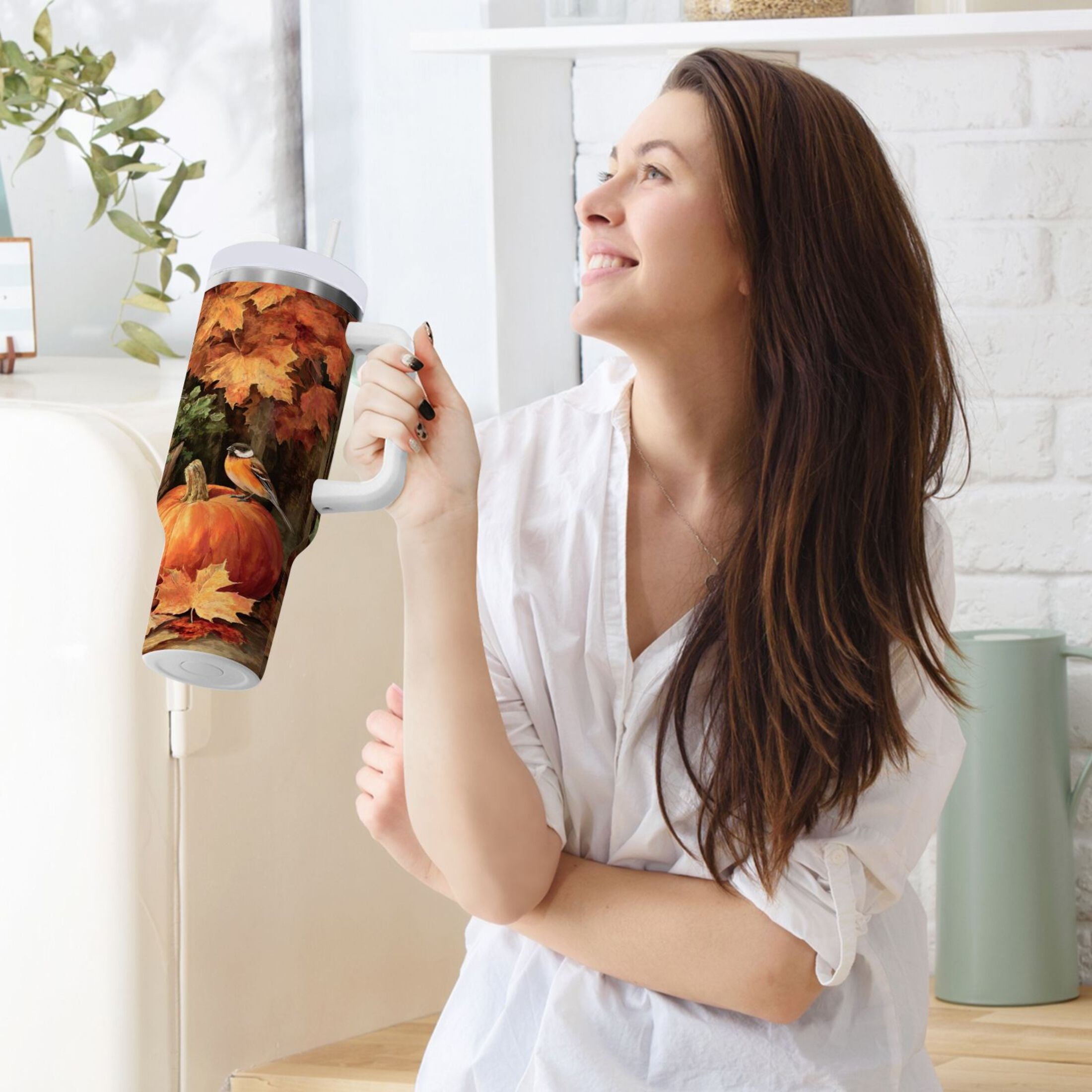 30 oz Insulated Stainless Steel Tumbler Double Wall Stainless Steel Tumbler with 2-Way Drinking Beautiful Fall Scene - Choice 270