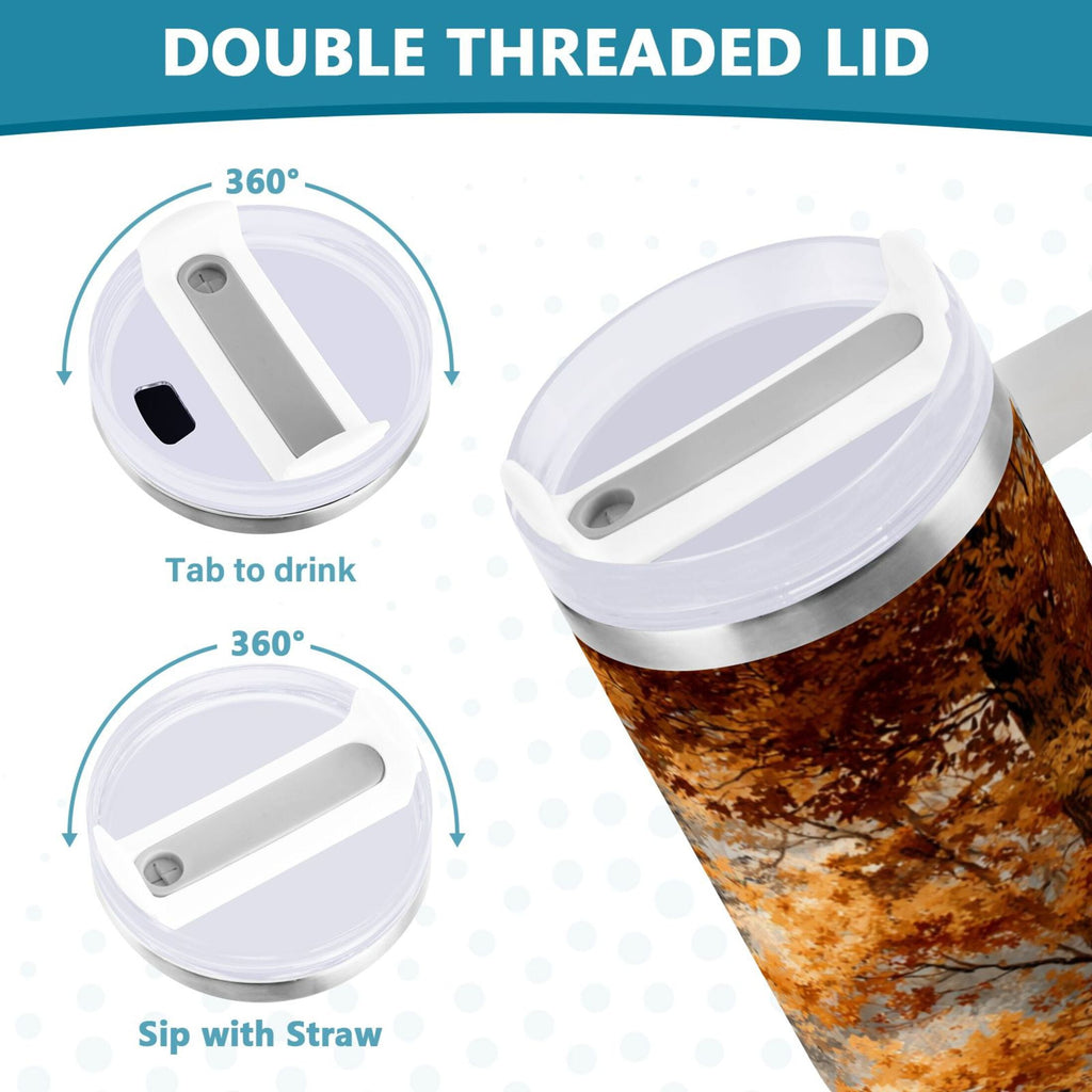 30 oz Insulated Stainless Steel Tumbler Double Wall Stainless Steel Tumbler with 2-Way Drinking Beautiful Autumn Forest - Choice 870