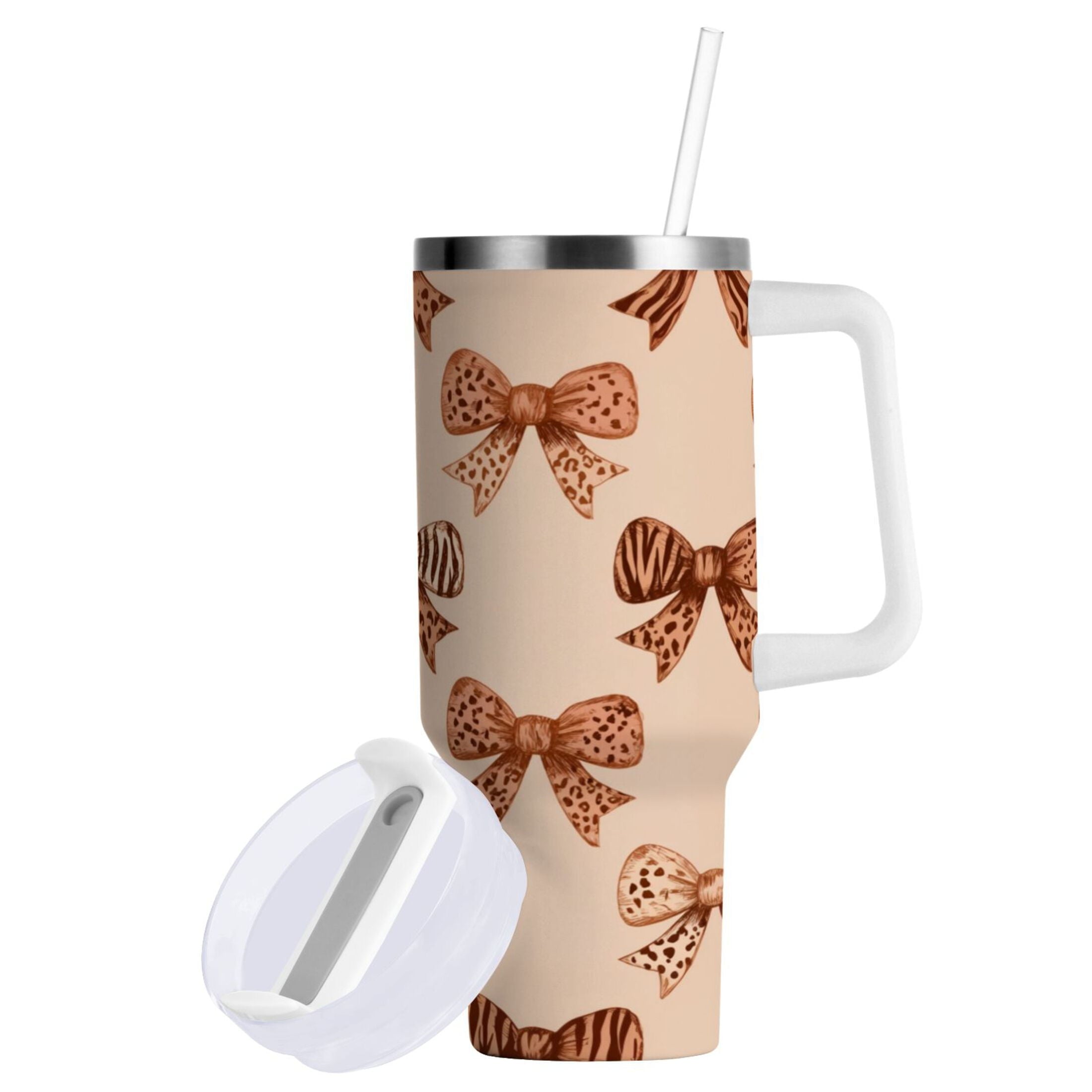 40 oz Insulated Stainless Steel Tumbler Double Wall Stainless Steel Tumbler with 2-Way Drinking Leopard Print Bow - Choice 337