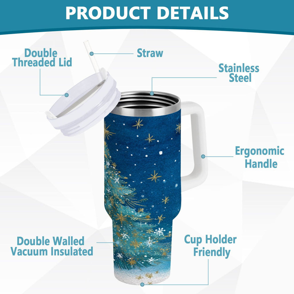 40 oz Insulated Stainless Steel Tumbler Double Wall Stainless Steel Tumbler with 2-Way Drinking Watercolor Christmas Tree - Choice 733