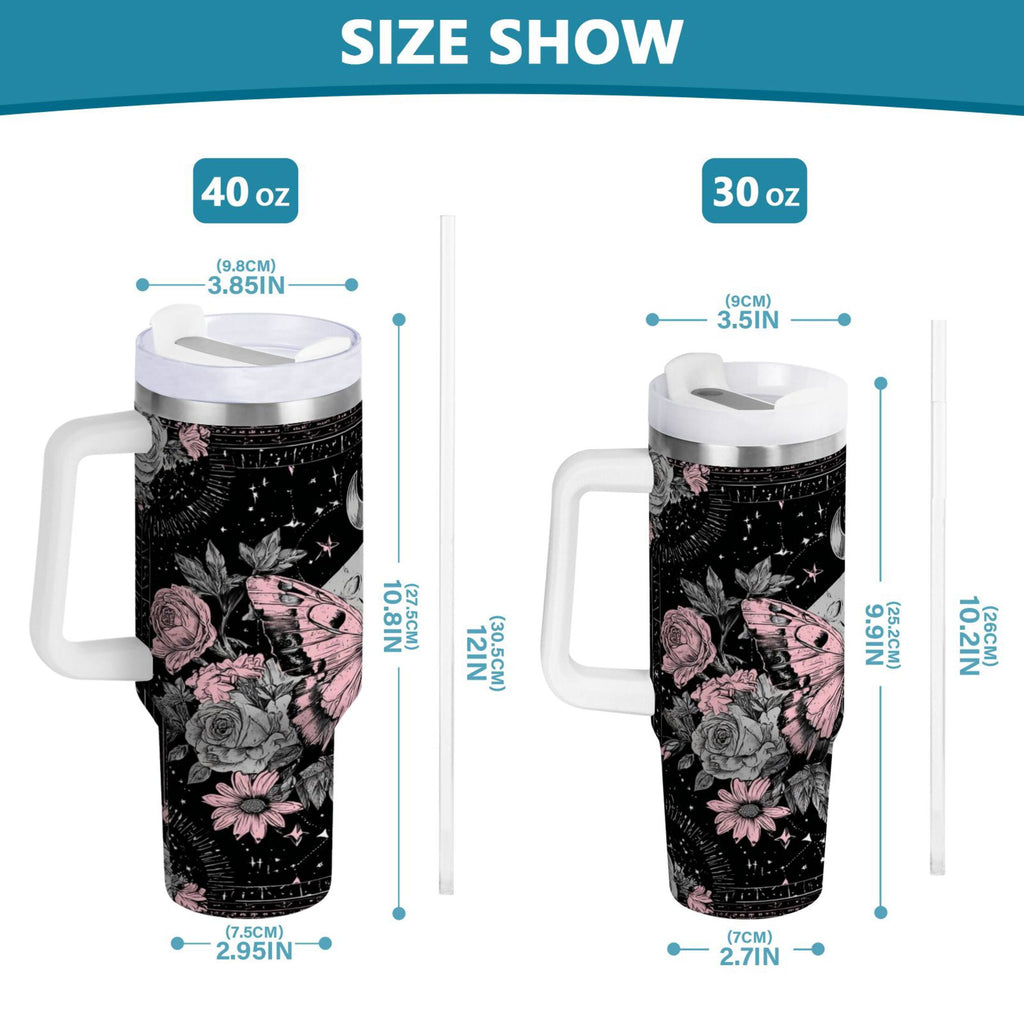 30 oz Insulated Stainless Steel Tumbler Double Wall Stainless Steel Tumbler with 2-Way Drinking Butterfly by Moon and Flowers - Choice 725