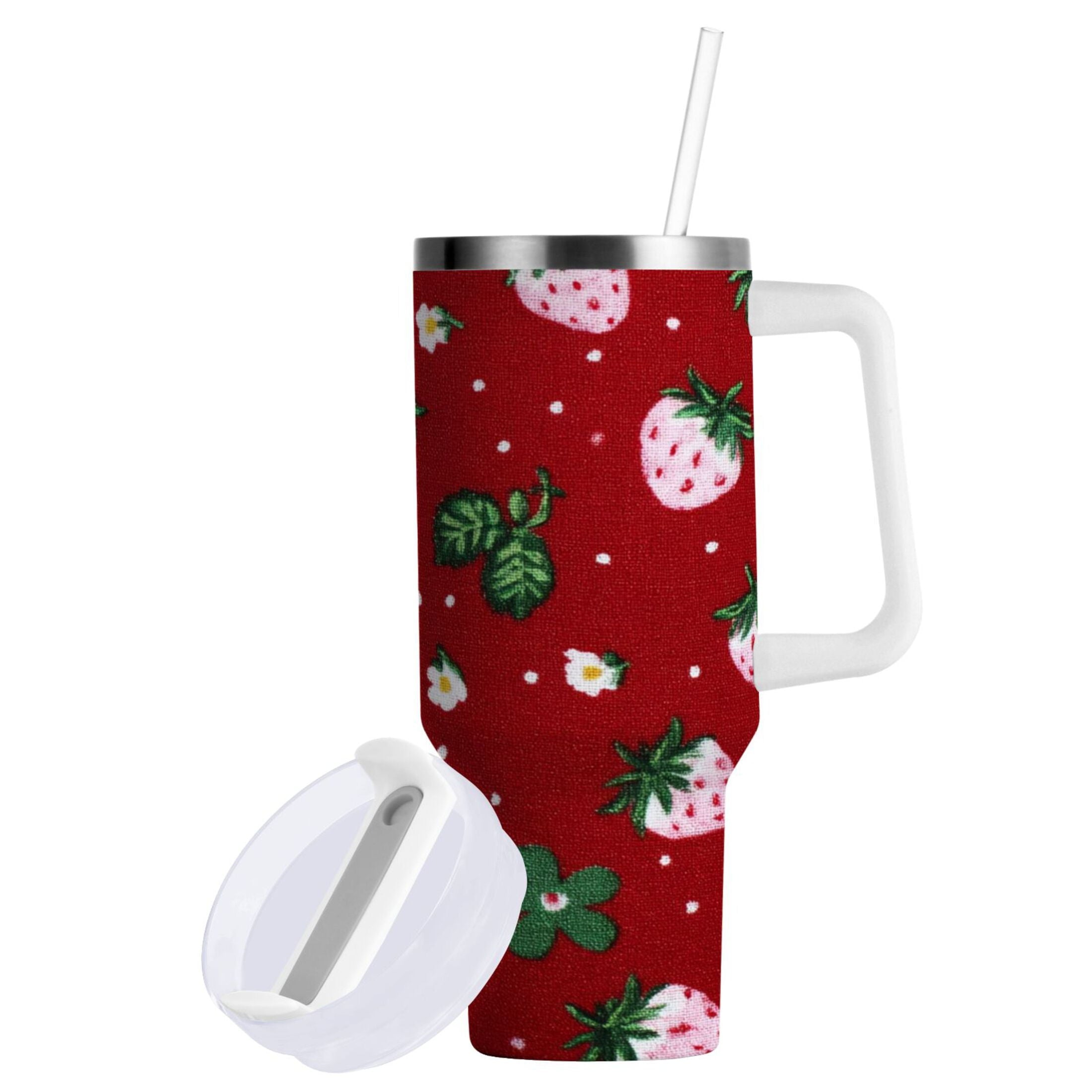 30 oz Insulated Stainless Steel Tumbler Double Wall Stainless Steel Tumbler with 2-Way Drinking Cute Pink Strawberry Pattern - Choice 623