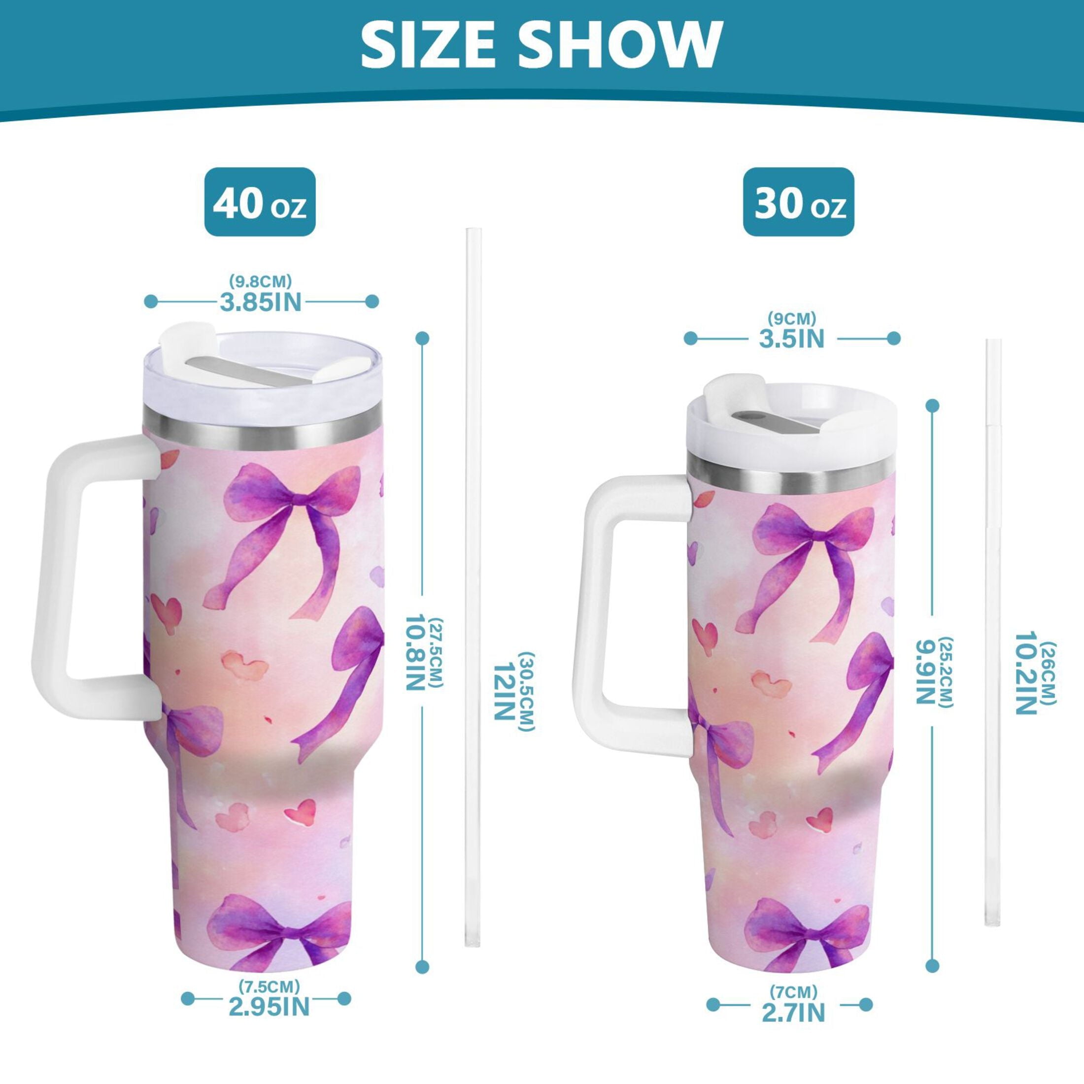30 oz Insulated Stainless Steel Tumbler Double Wall Stainless Steel Tumbler with 2-Way Drinking Watercolor Purple Bows - Choice 400