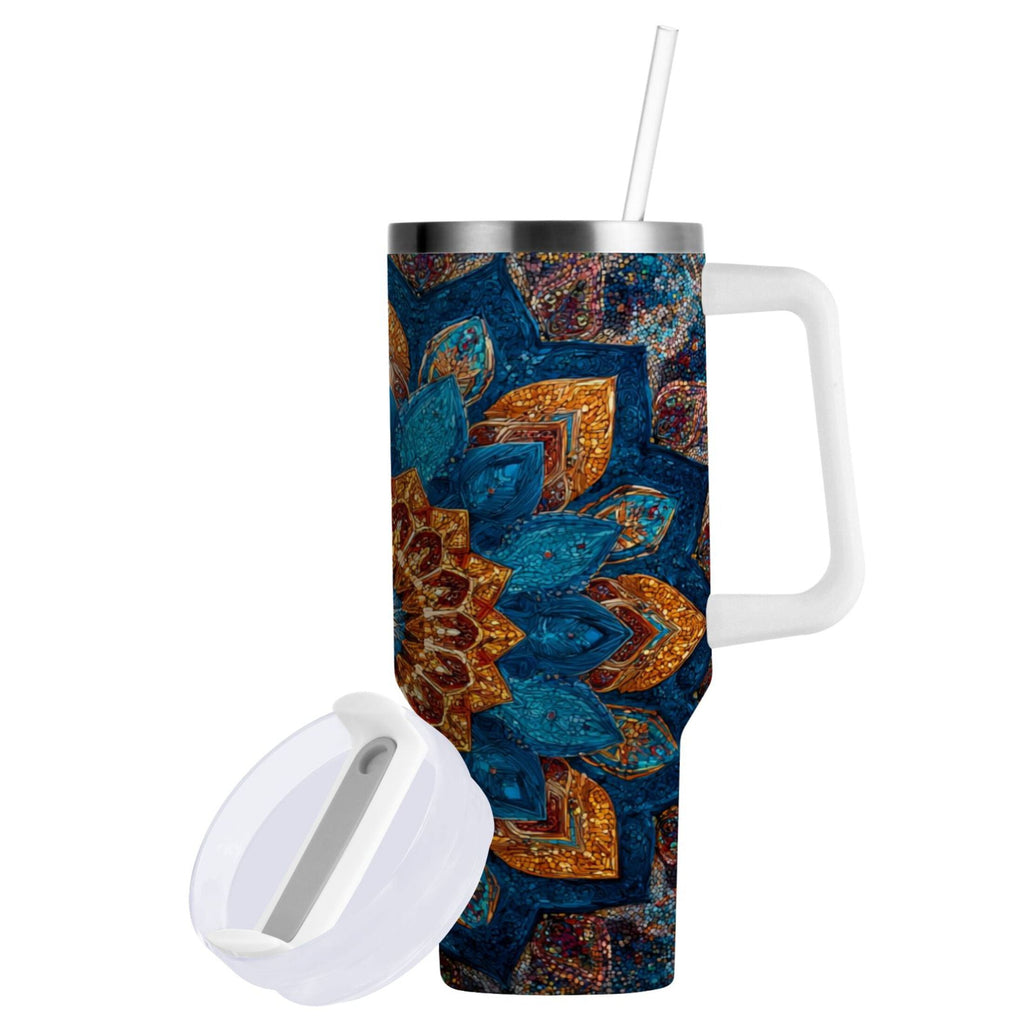 40 oz Insulated Stainless Steel Tumbler Double Wall Stainless Steel Tumbler with 2-Way Drinking Intricate Geometric Shapes - Choice 516