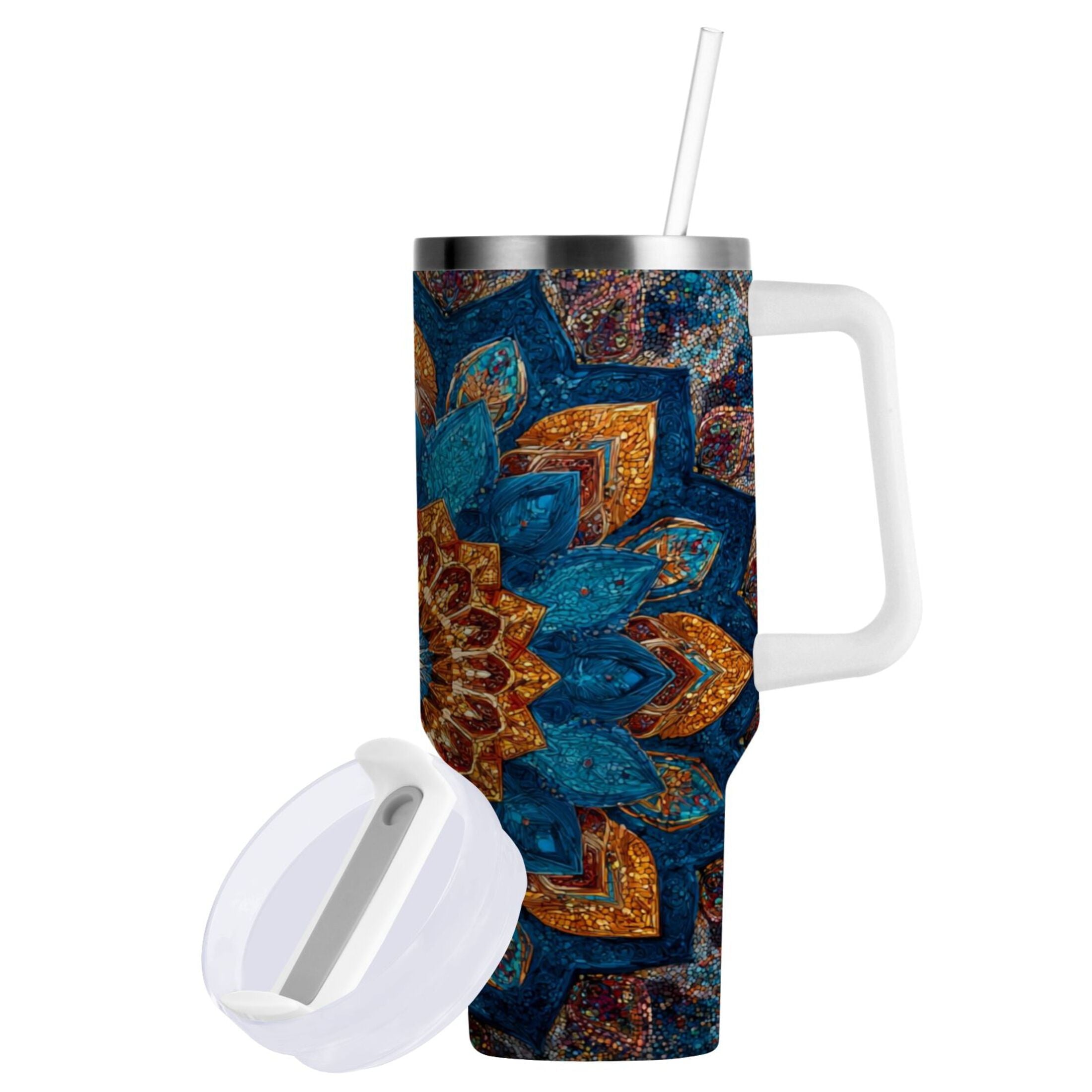 40 oz Insulated Stainless Steel Tumbler Double Wall Stainless Steel Tumbler with 2-Way Drinking Intricate Geometric Shapes - Choice 516