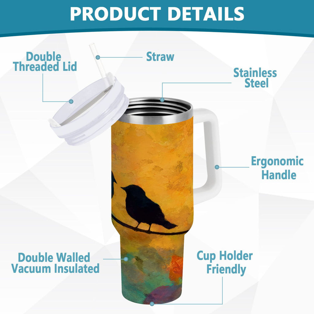 30 oz Insulated Stainless Steel Tumbler Double Wall Stainless Steel Tumbler with 2-Way Drinking Birds on A Wire - Choice 323