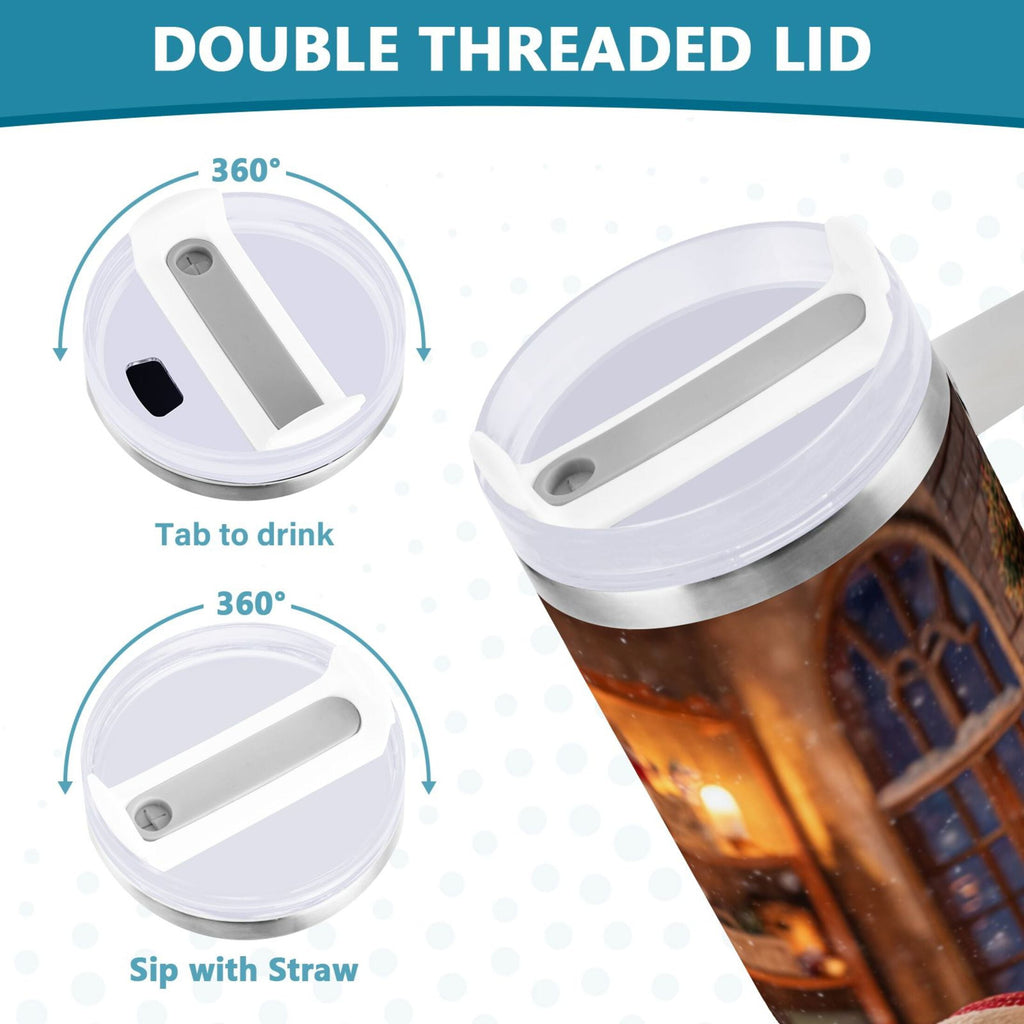 40 oz Insulated Stainless Steel Tumbler Double Wall Stainless Steel Tumbler with 2-Way Drinking Sitting Santa Claus - Choice 455