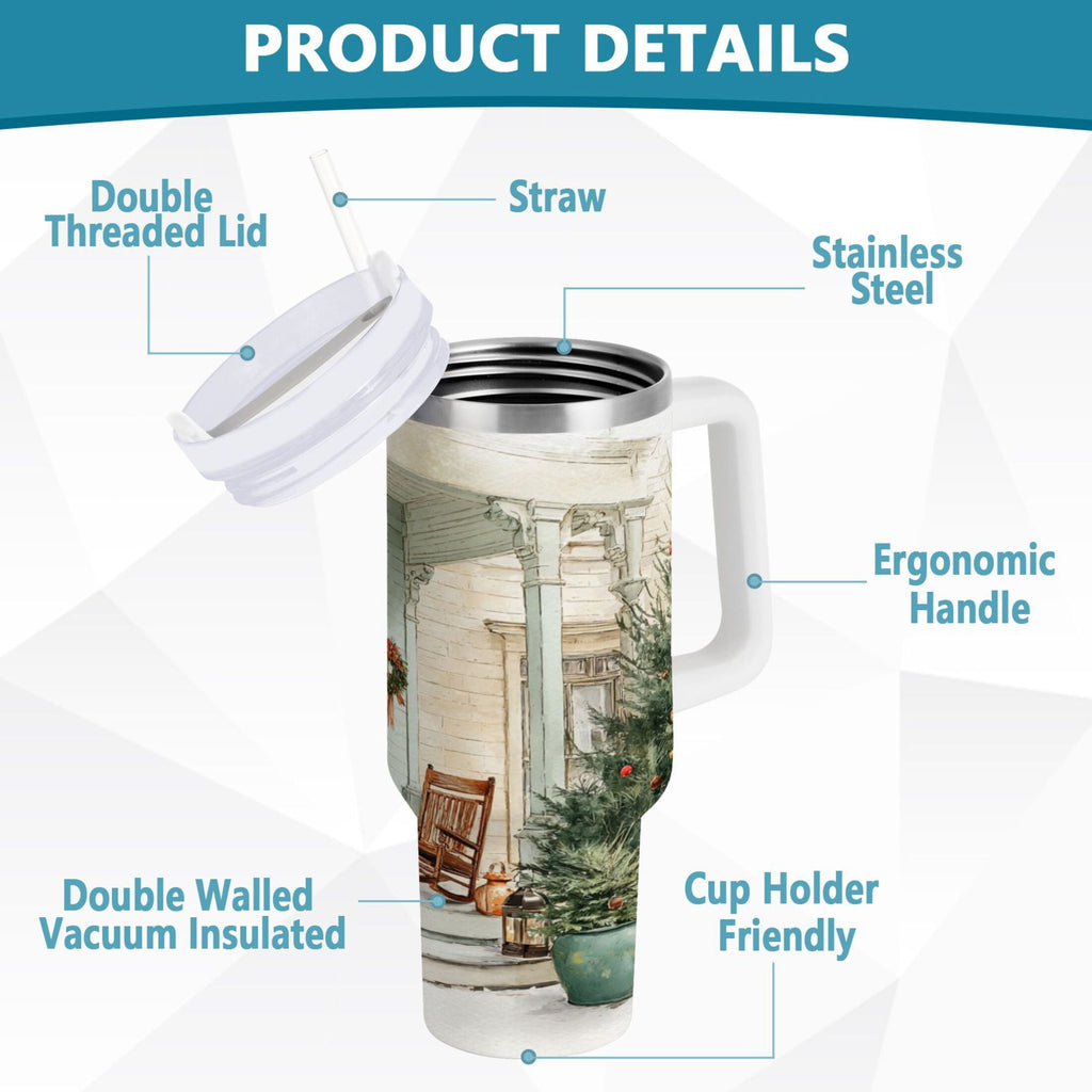 30 oz Insulated Stainless Steel Tumbler Double Wall Stainless Steel Tumbler with 2-Way Drinking Charming Christmas Doorway - Choice 345