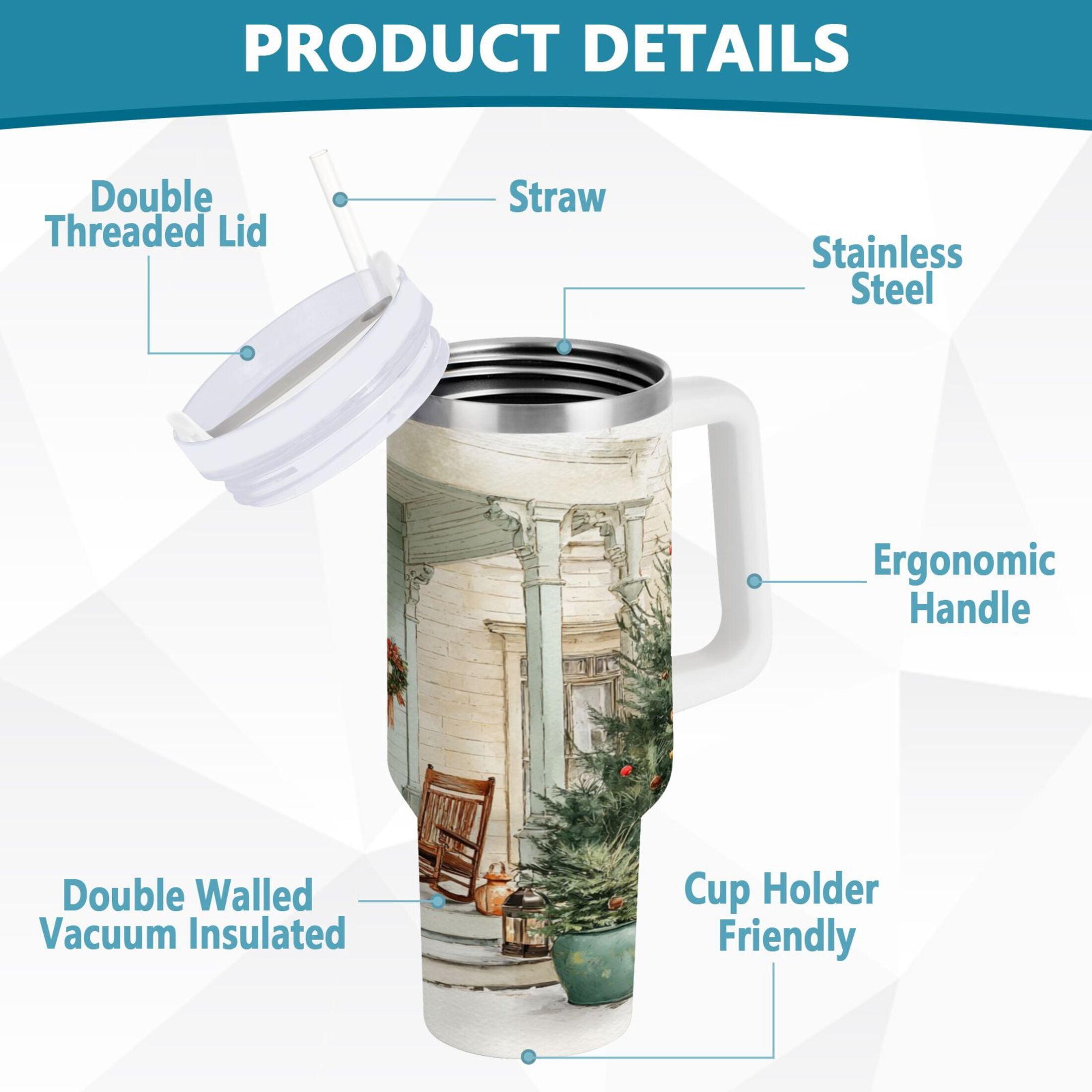 30 oz Insulated Stainless Steel Tumbler Double Wall Stainless Steel Tumbler with 2-Way Drinking Charming Christmas Doorway - Choice 345