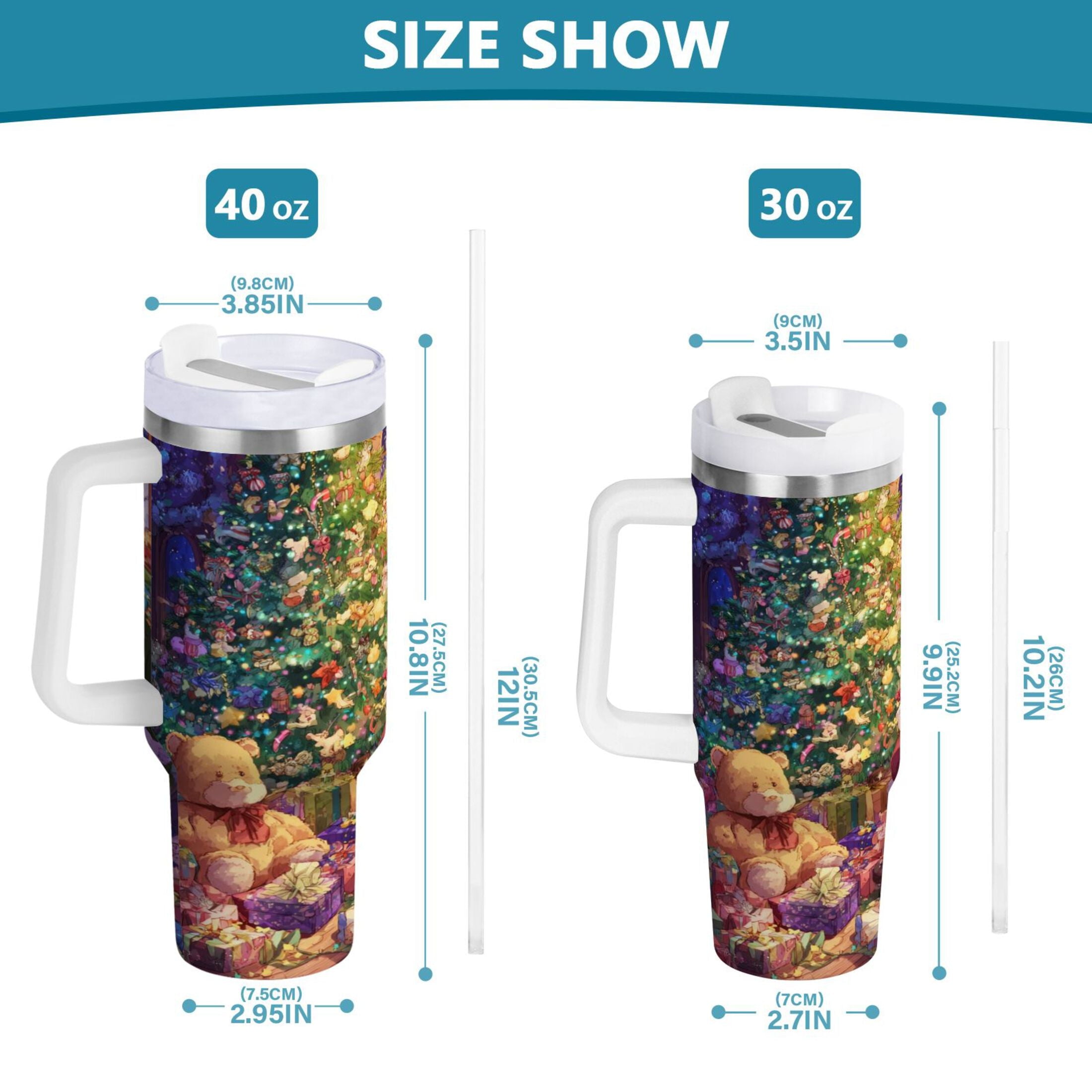 40 oz Insulated Stainless Steel Tumbler Double Wall Stainless Steel Tumbler with 2-Way Drinking Festive Christmas Scene - Choice 531