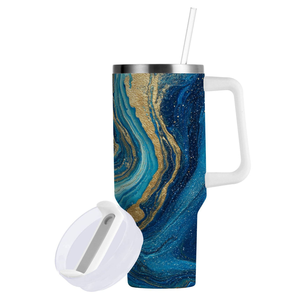 30 oz Insulated Stainless Steel Tumbler Double Wall Stainless Steel Tumbler with 2-Way Drinking Blue and Gold Ocean - Choice 458