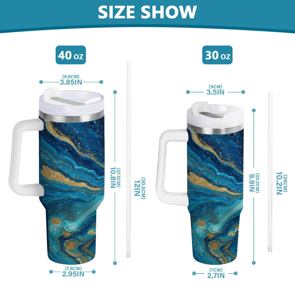 30 oz Insulated Stainless Steel Tumbler Double Wall Stainless Steel Tumbler with 2-Way Drinking Blue and Gold Ocean - Choice 458