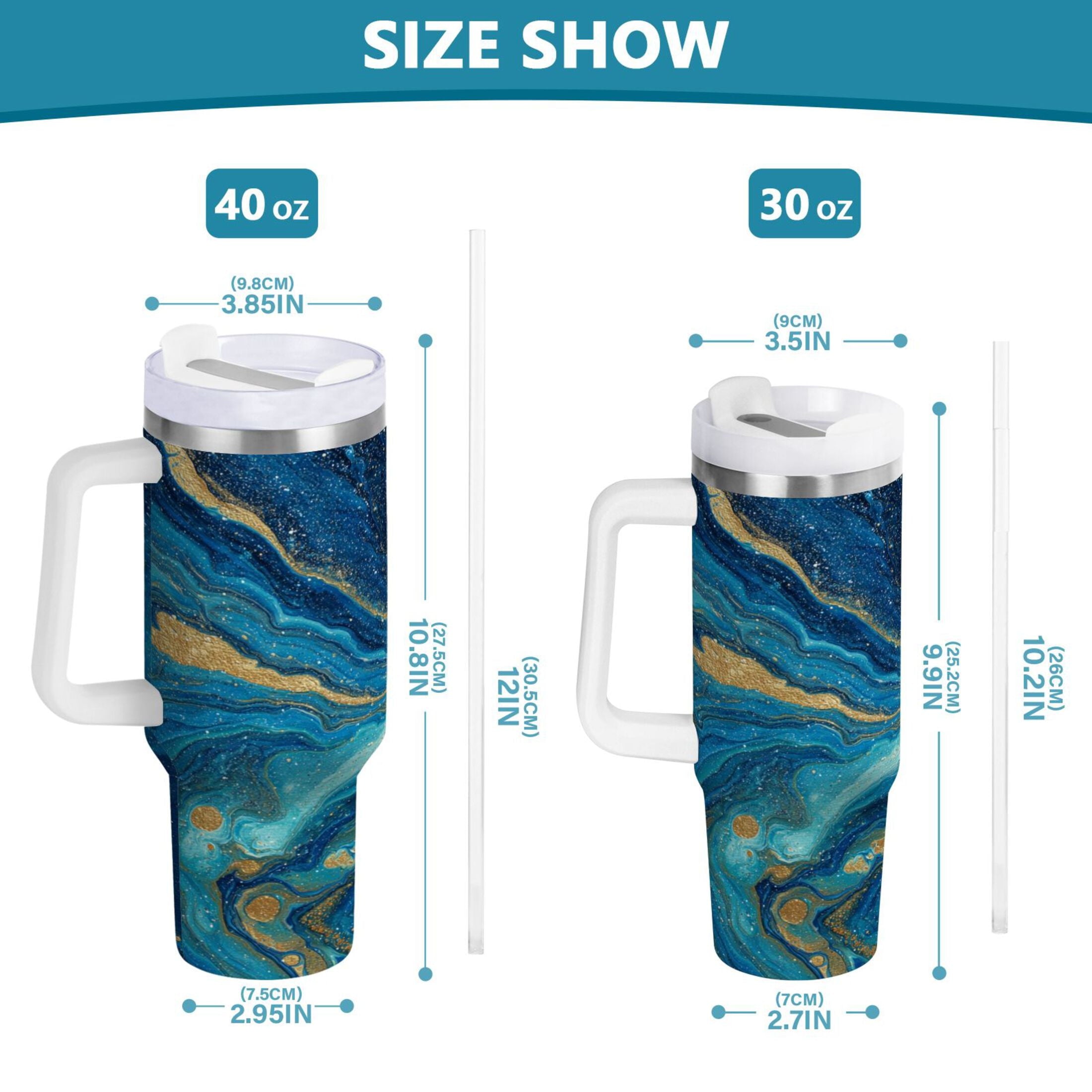 30 oz Insulated Stainless Steel Tumbler Double Wall Stainless Steel Tumbler with 2-Way Drinking Blue and Gold Ocean - Choice 458