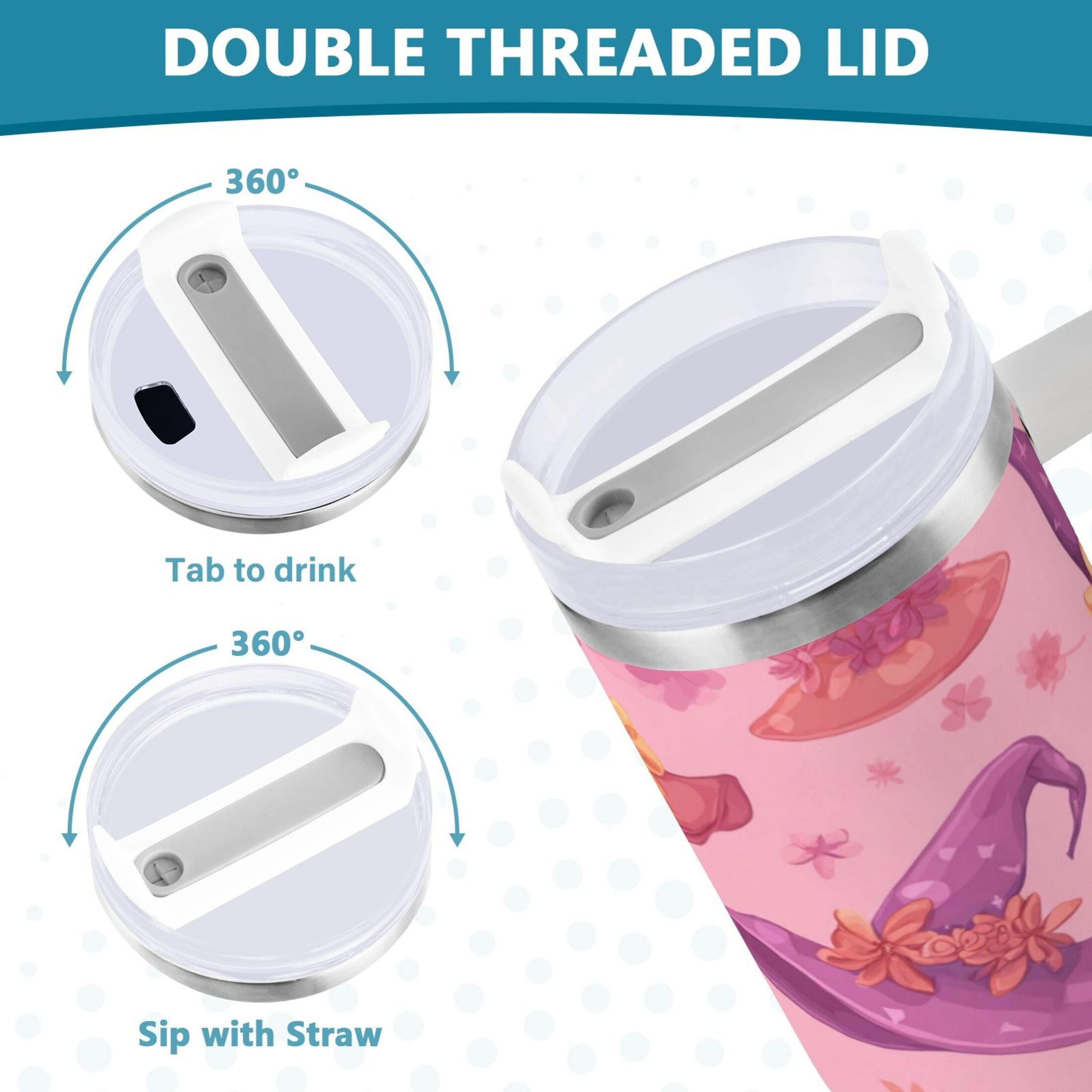 30 oz Insulated Stainless Steel Tumbler Double Wall Stainless Steel Tumbler with 2-Way Drinking Colorful Hat Pattern - Choice 619