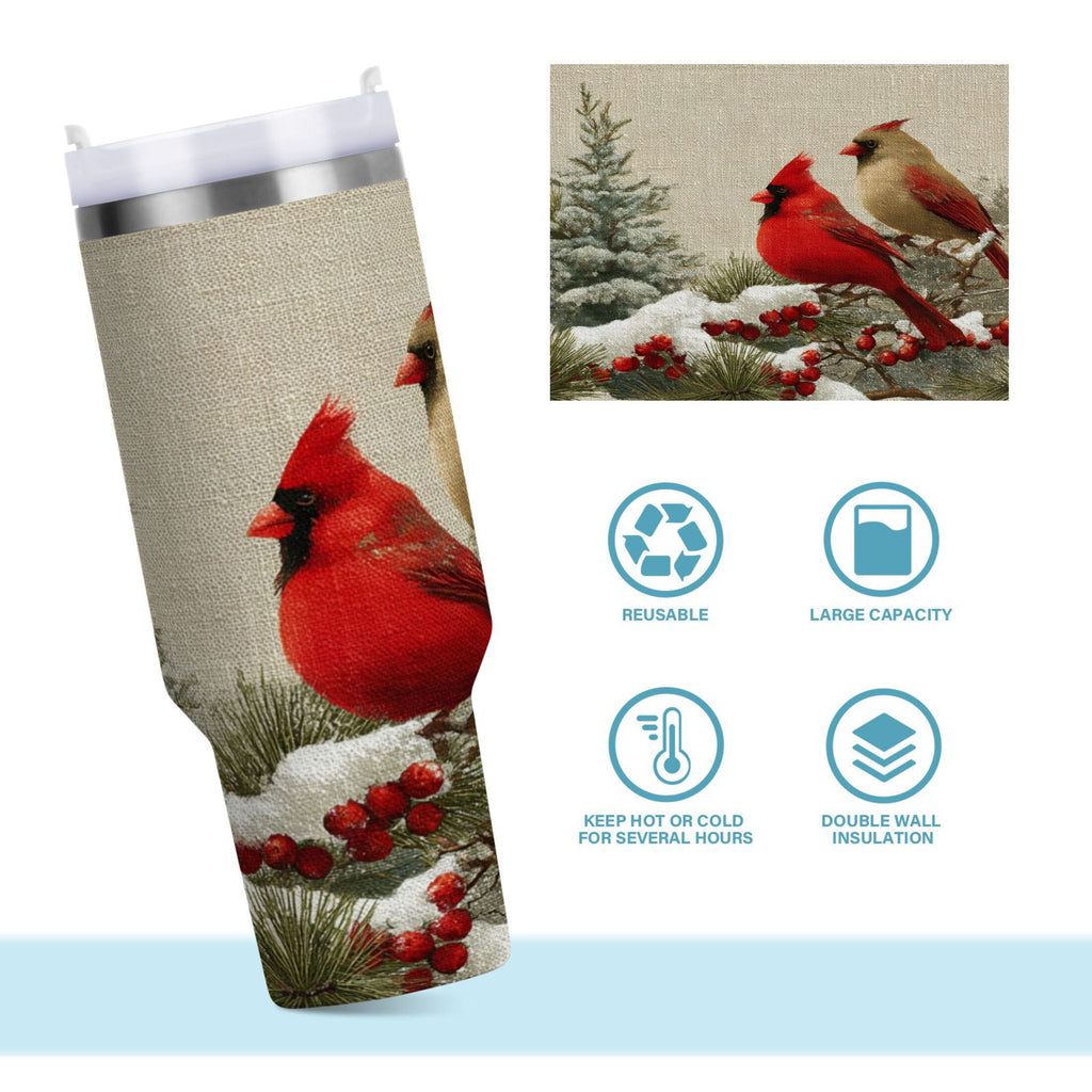 30 oz Insulated Stainless Steel Tumbler Double Wall Stainless Steel Tumbler with 2-Way Drinking Bird and Snow-covered Trees - Choice 144