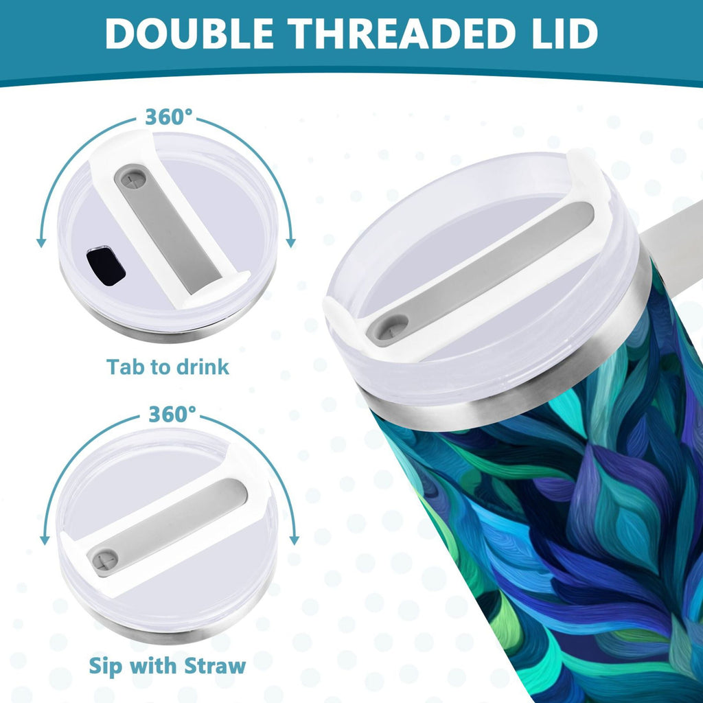 40 oz Insulated Stainless Steel Tumbler Double Wall Stainless Steel Tumbler with 2-Way Drinking Elegant Blue Abstract Shapes - Choice 188