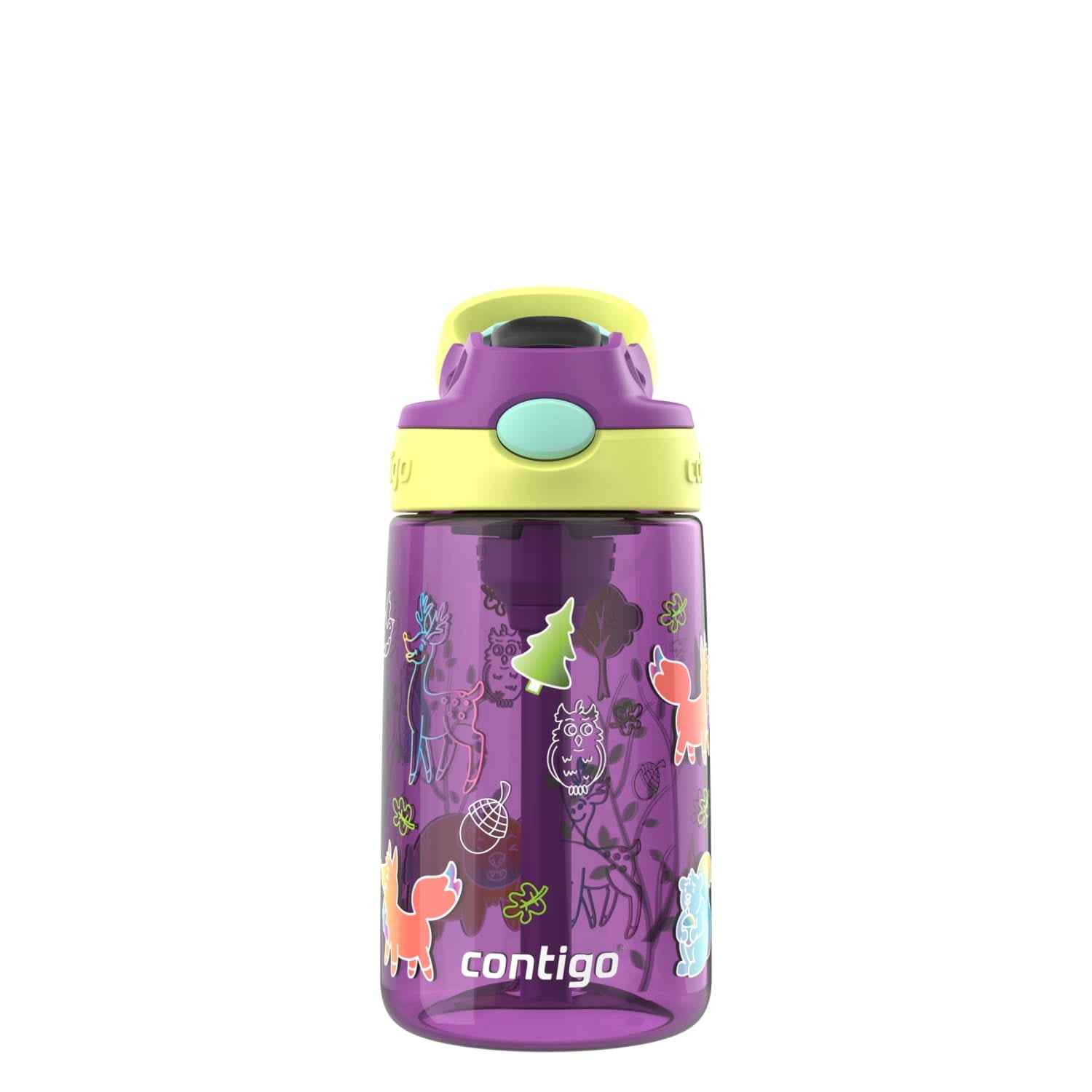 (4 pack) Contigo Kids Water Bottle with Redesigned AUTOSPOUT Straw, 14 oz, Grape Forest Haven - Choice 192