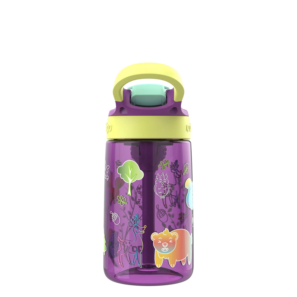 (4 pack) Contigo Kids Water Bottle with Redesigned AUTOSPOUT Straw, 14 oz, Grape Forest Haven - Choice 192