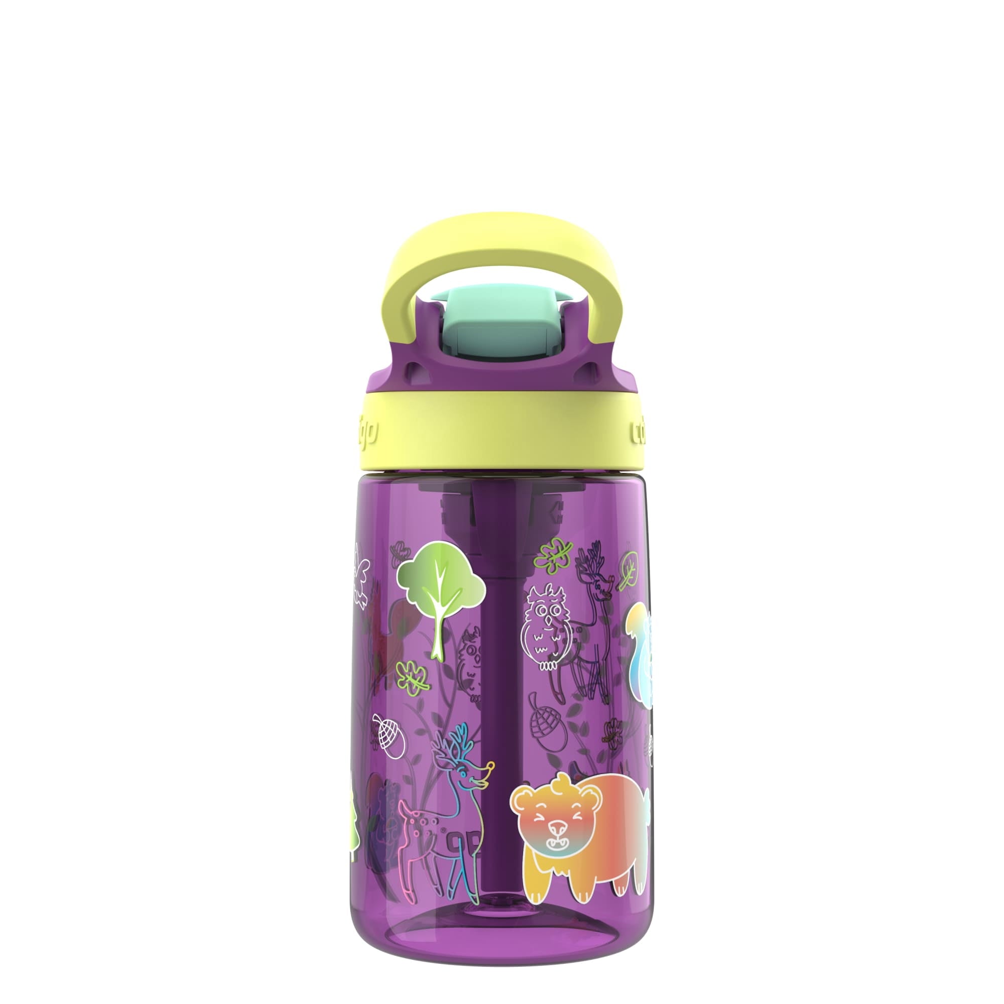 (4 pack) Contigo Kids Water Bottle with Redesigned AUTOSPOUT Straw, 14 oz, Grape Forest Haven - Choice 192