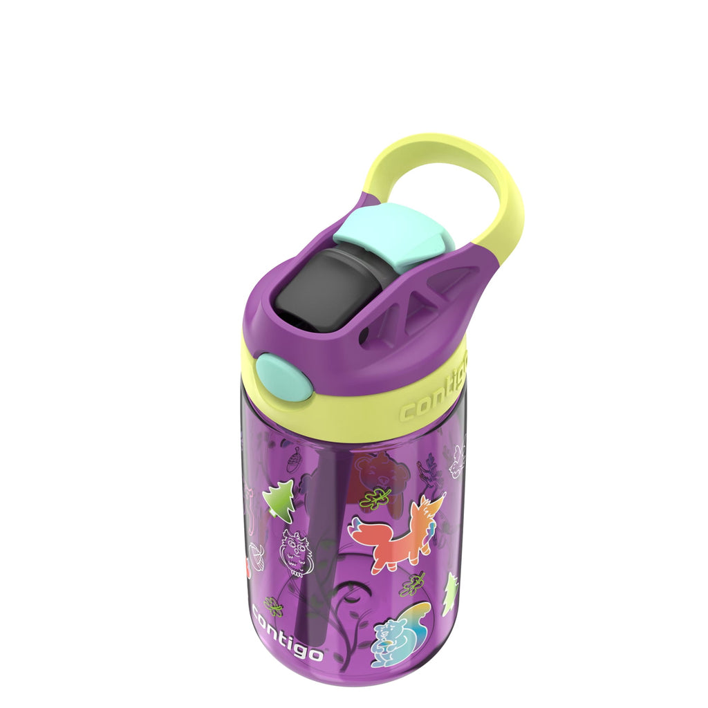 (4 pack) Contigo Kids Water Bottle with Redesigned AUTOSPOUT Straw, 14 oz, Grape Forest Haven - Choice 192