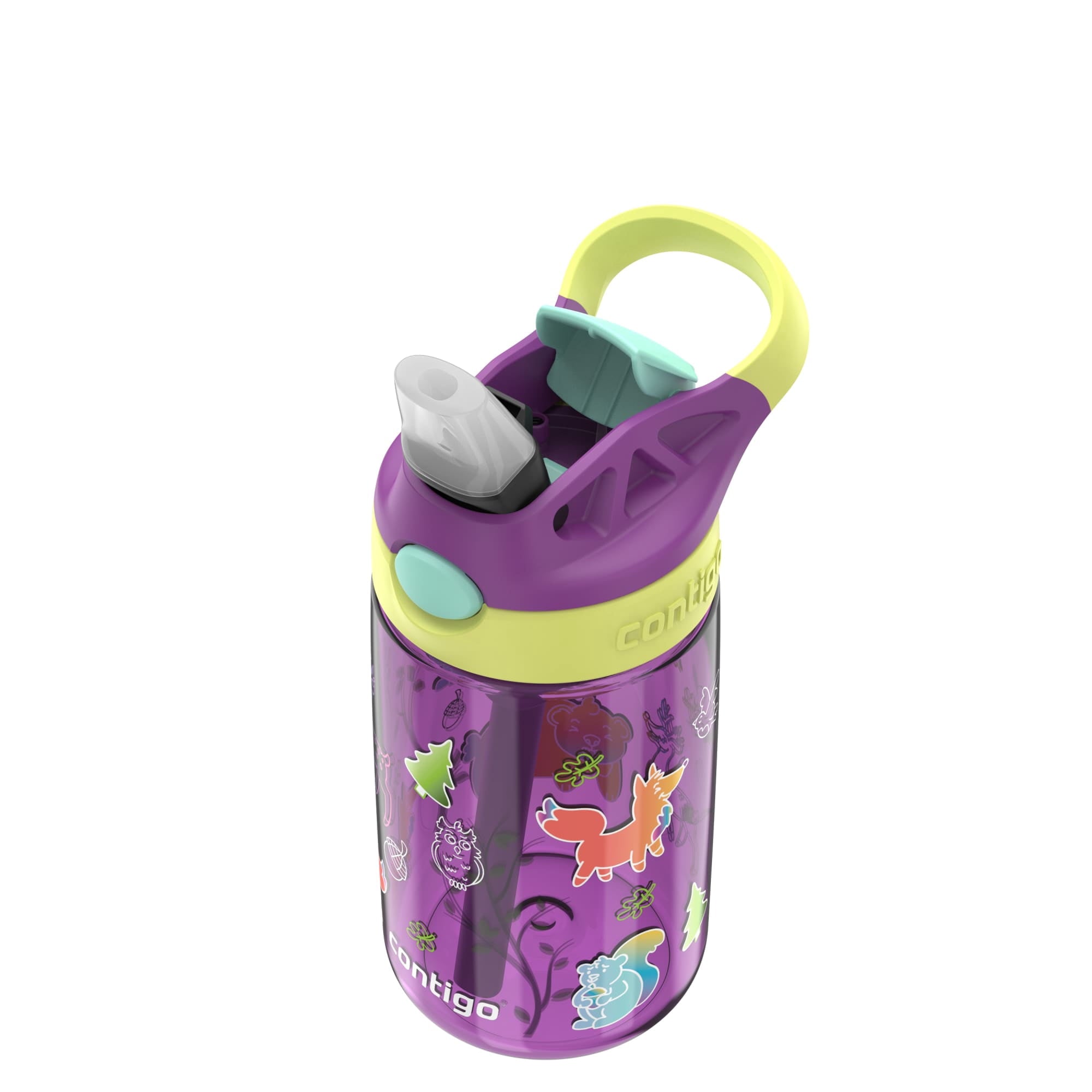 (4 pack) Contigo Kids Water Bottle with Redesigned AUTOSPOUT Straw, 14 oz, Grape Forest Haven - Choice 192