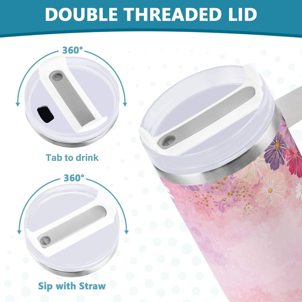 30 oz Insulated Stainless Steel Tumbler Double Wall Stainless Steel Tumbler with 2-Way Drinking Colorful Pastel Floral Pattern - Choice 348
