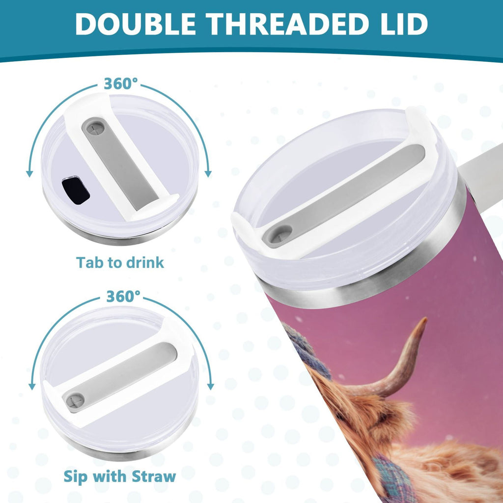 30 oz Insulated Stainless Steel Tumbler Double Wall Stainless Steel Tumbler with 2-Way Drinking Cow Wearing Christmas - Choice 125
