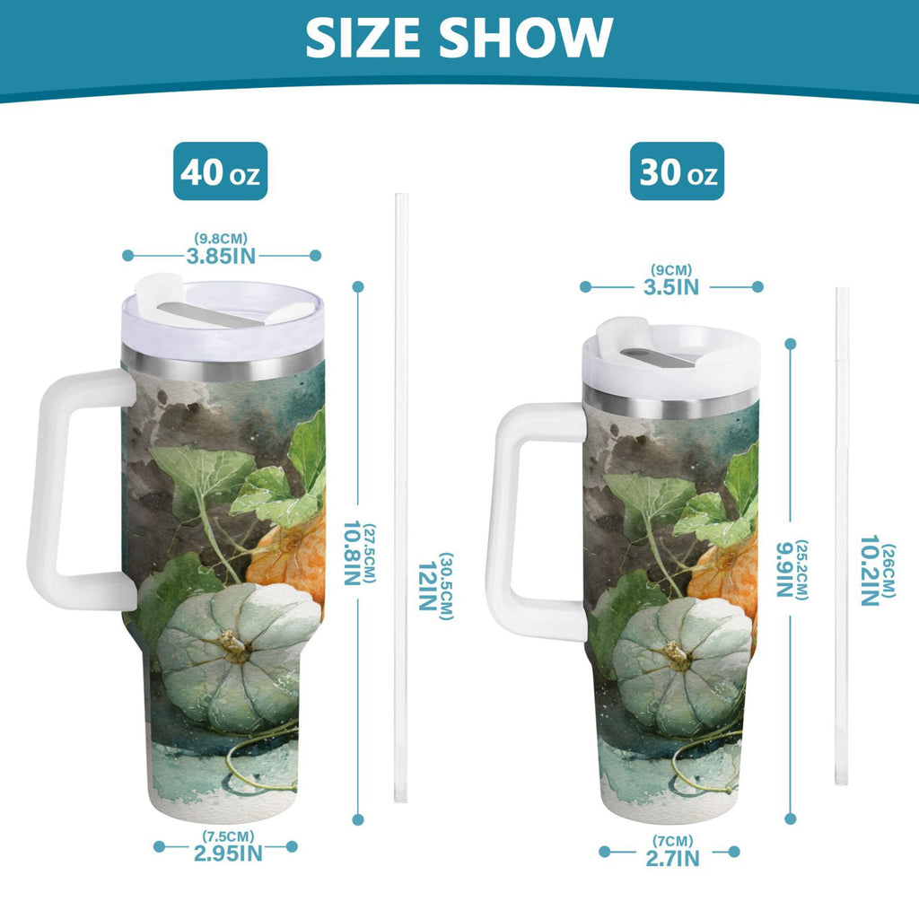 40 oz Insulated Stainless Steel Tumbler Double Wall Stainless Steel Tumbler with 2-Way Drinking Orange and White Pumpkins - Choice 692