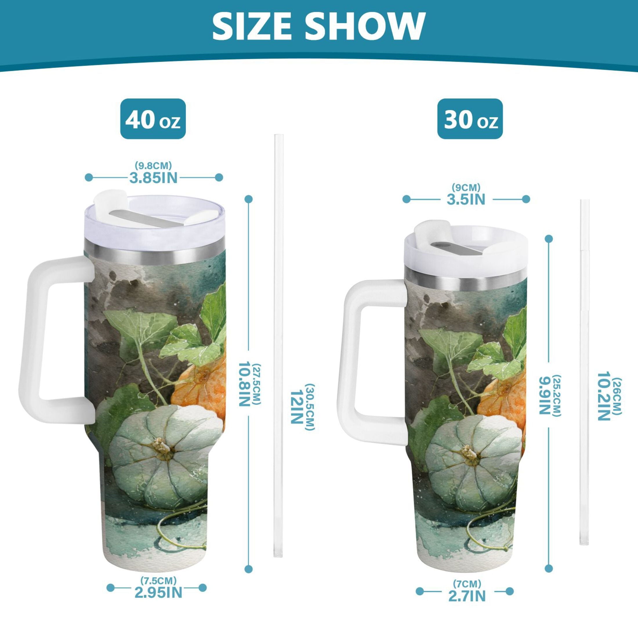 40 oz Insulated Stainless Steel Tumbler Double Wall Stainless Steel Tumbler with 2-Way Drinking Orange and White Pumpkins - Choice 692