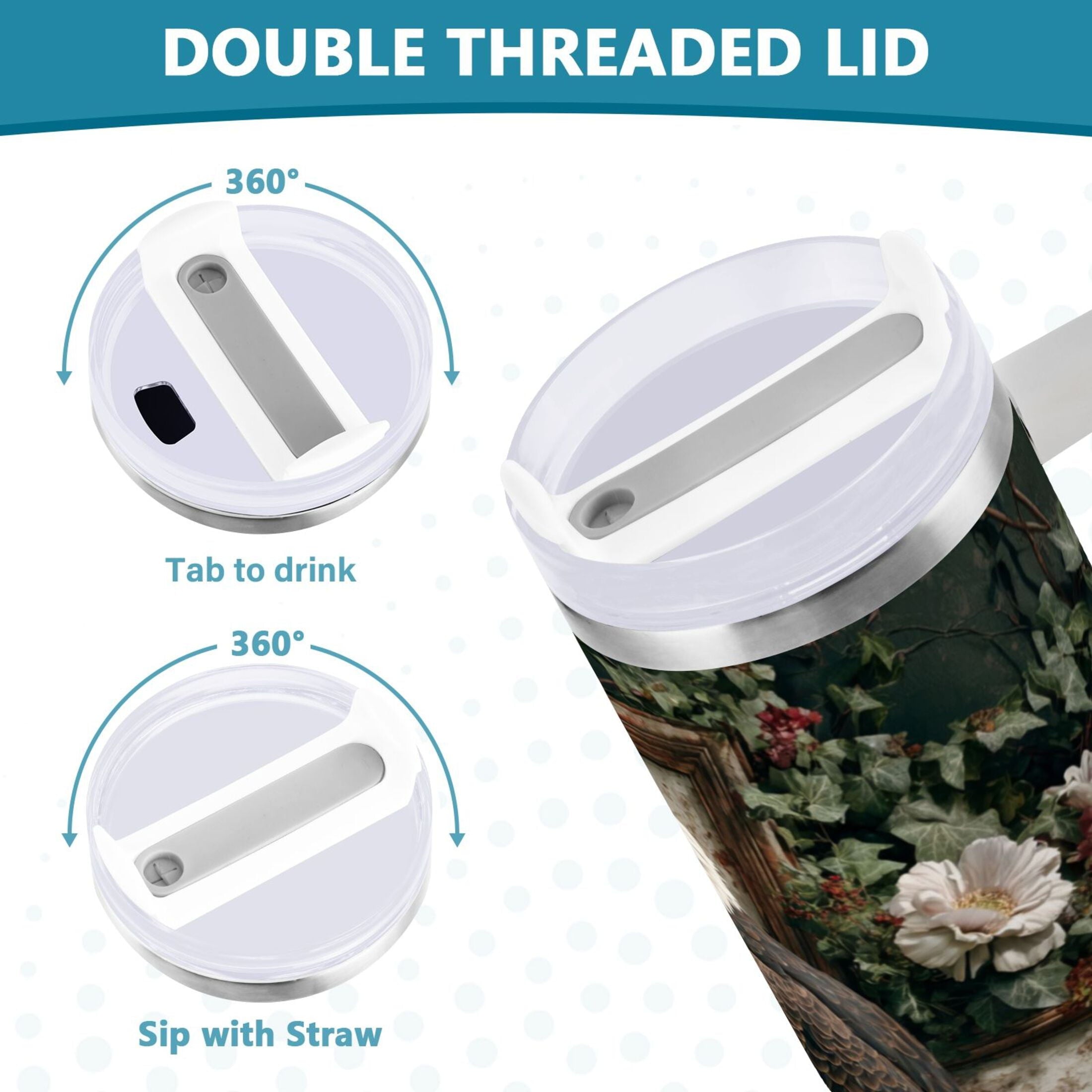 30 oz Insulated Stainless Steel Tumbler Double Wall Stainless Steel Tumbler with 2-Way Drinking Wreath and Bald Eagle - Choice 231